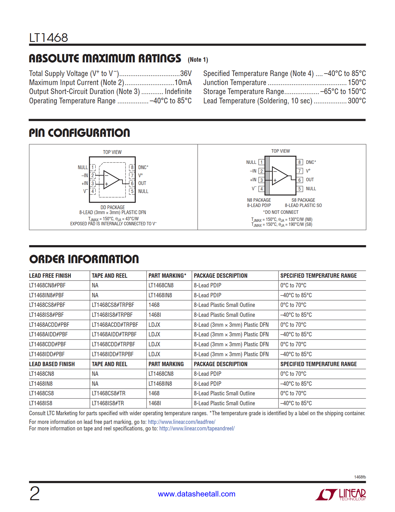 LT1468 Datasheet Page 2