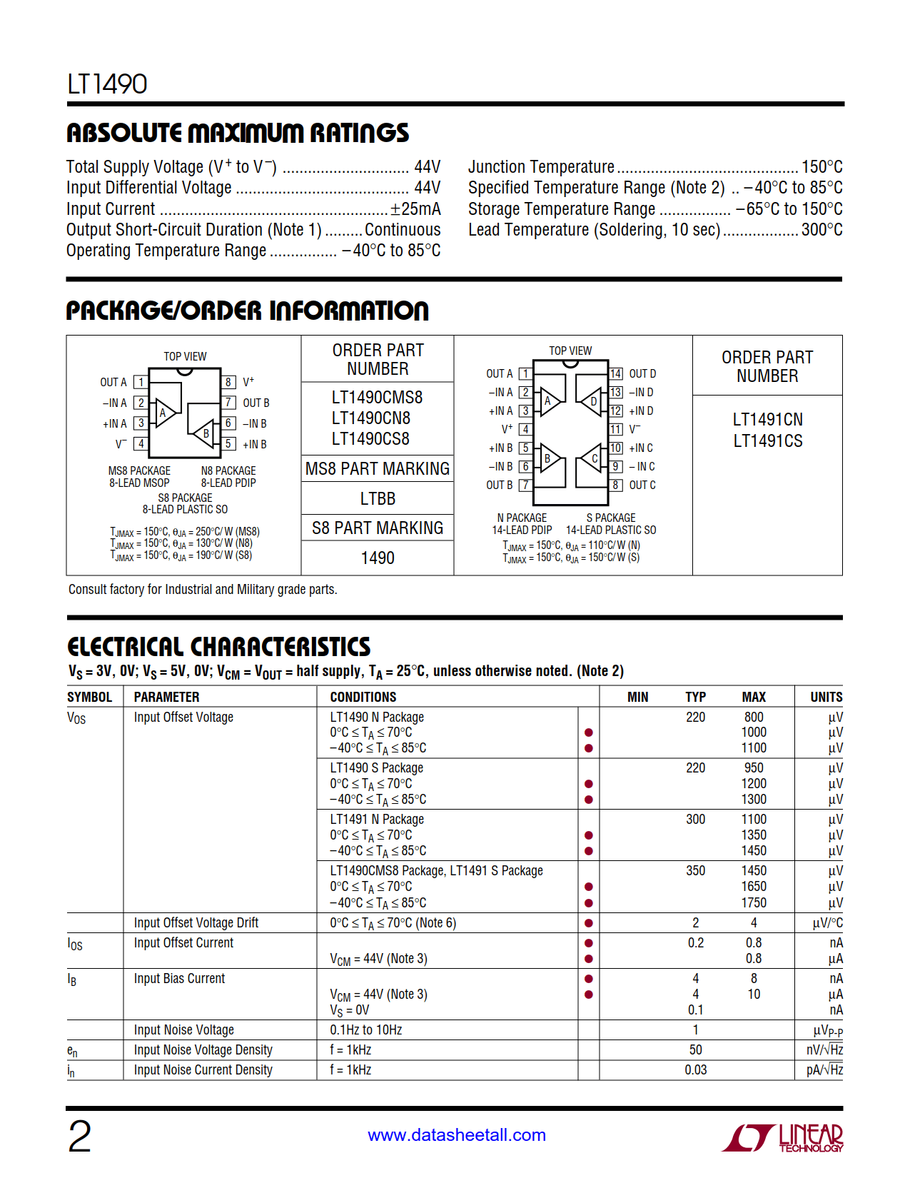 LT1490 Datasheet Page 2