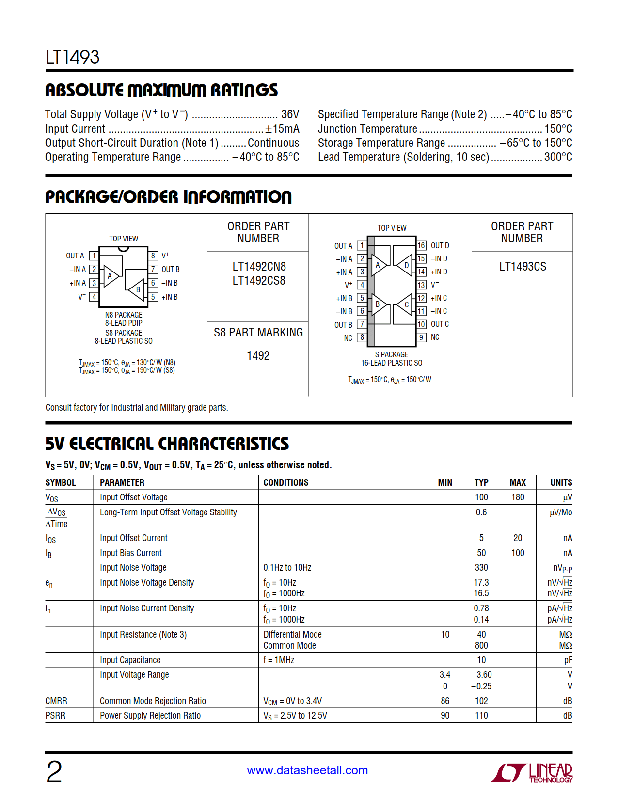 LT1493 Datasheet Page 2