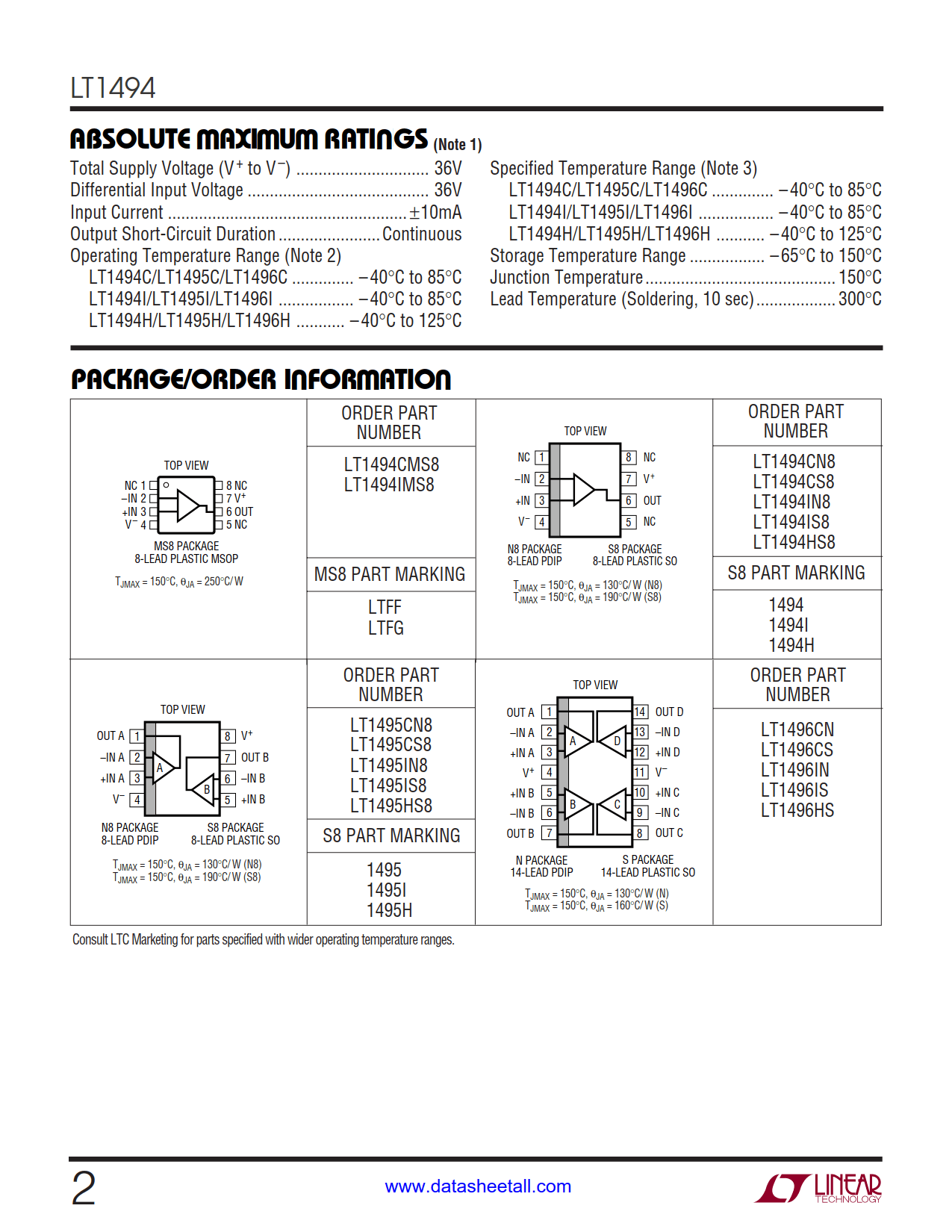 LT1494 Datasheet Page 2