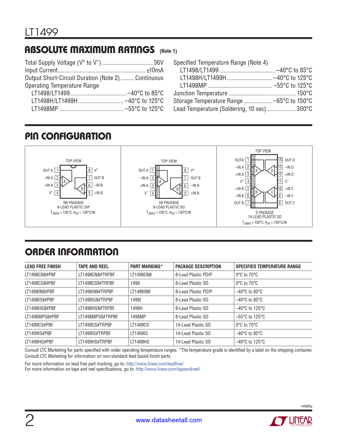 LT1499 Datasheet Page 2