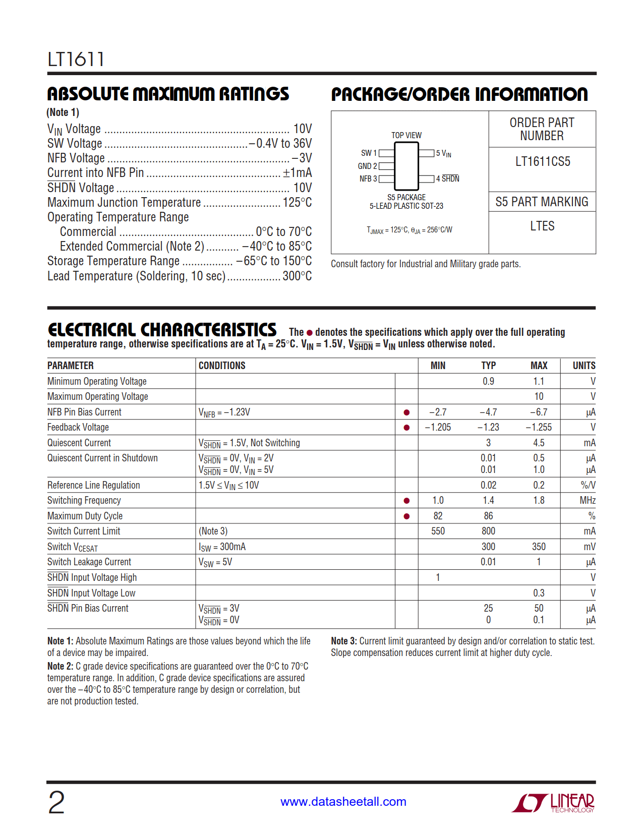 LT1611 Datasheet Page 2