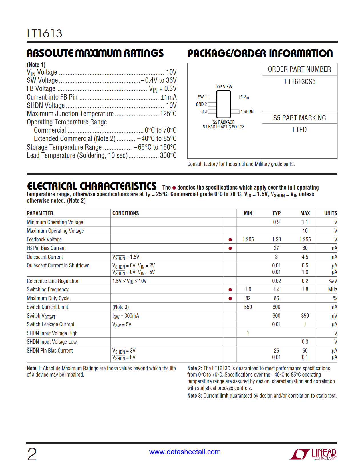 LT1613 Datasheet Page 2