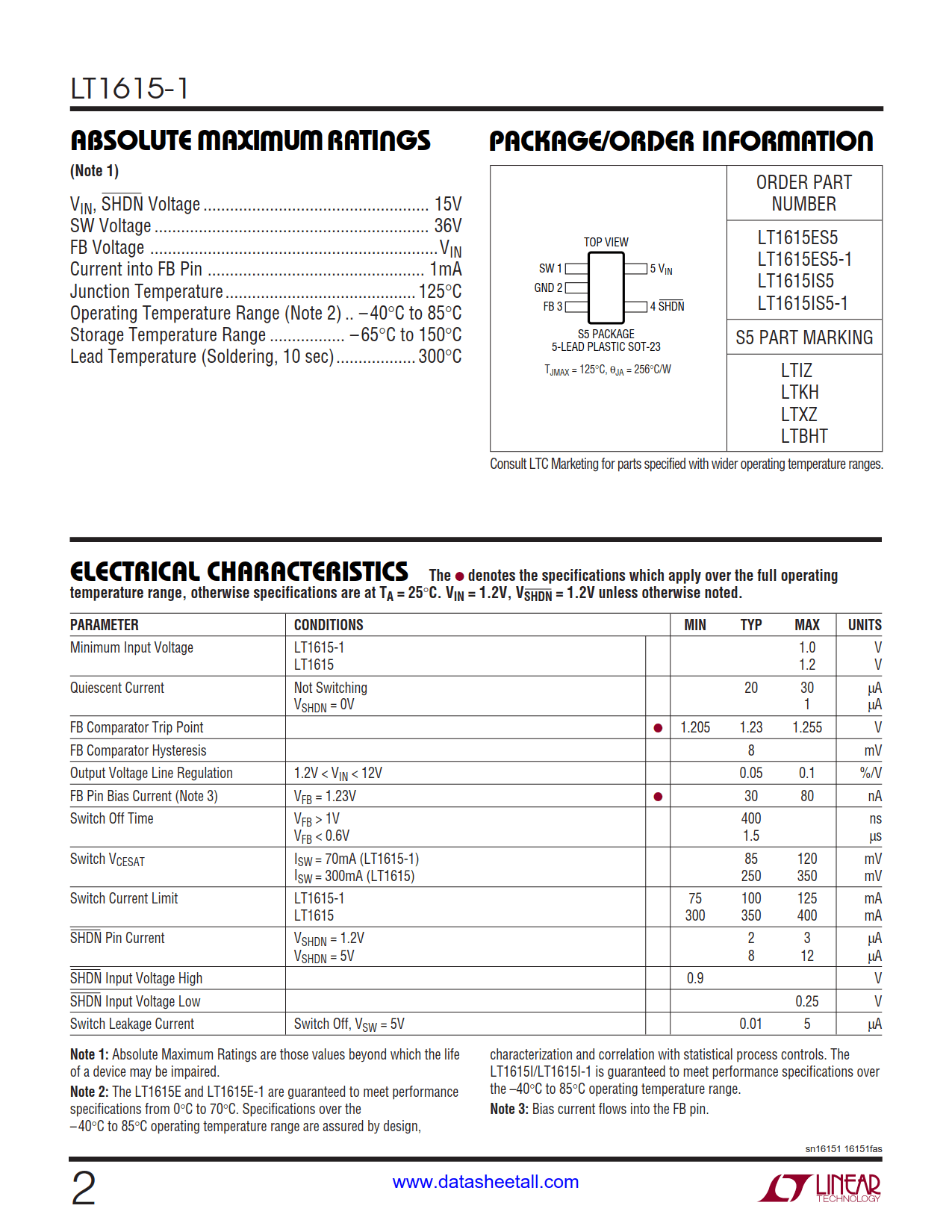 LT1615-1 Datasheet Page 2