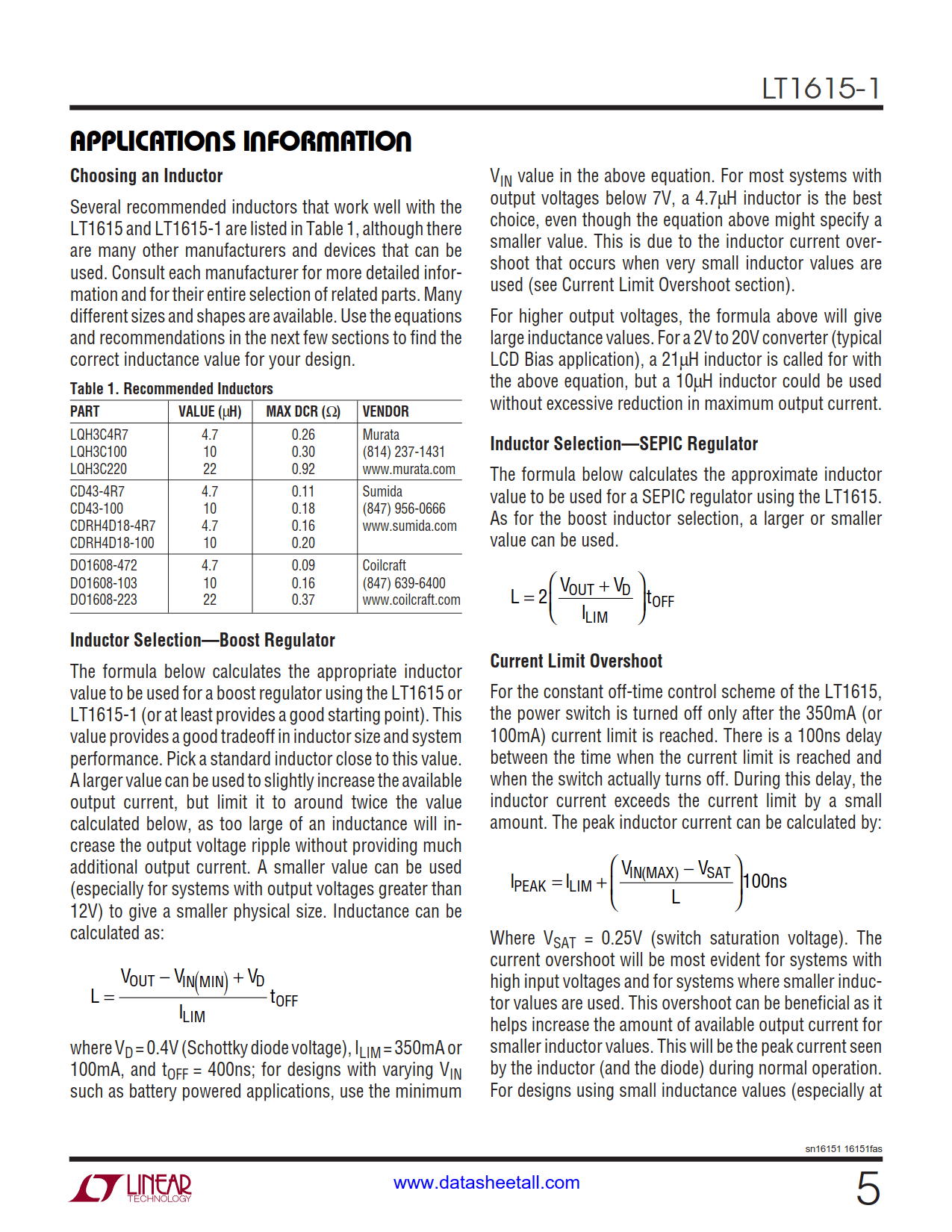 LT1615-1 Datasheet Page 5