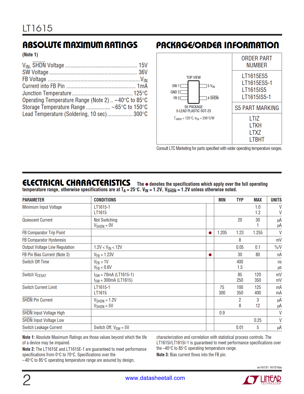 LT1615 Datasheet Page 2