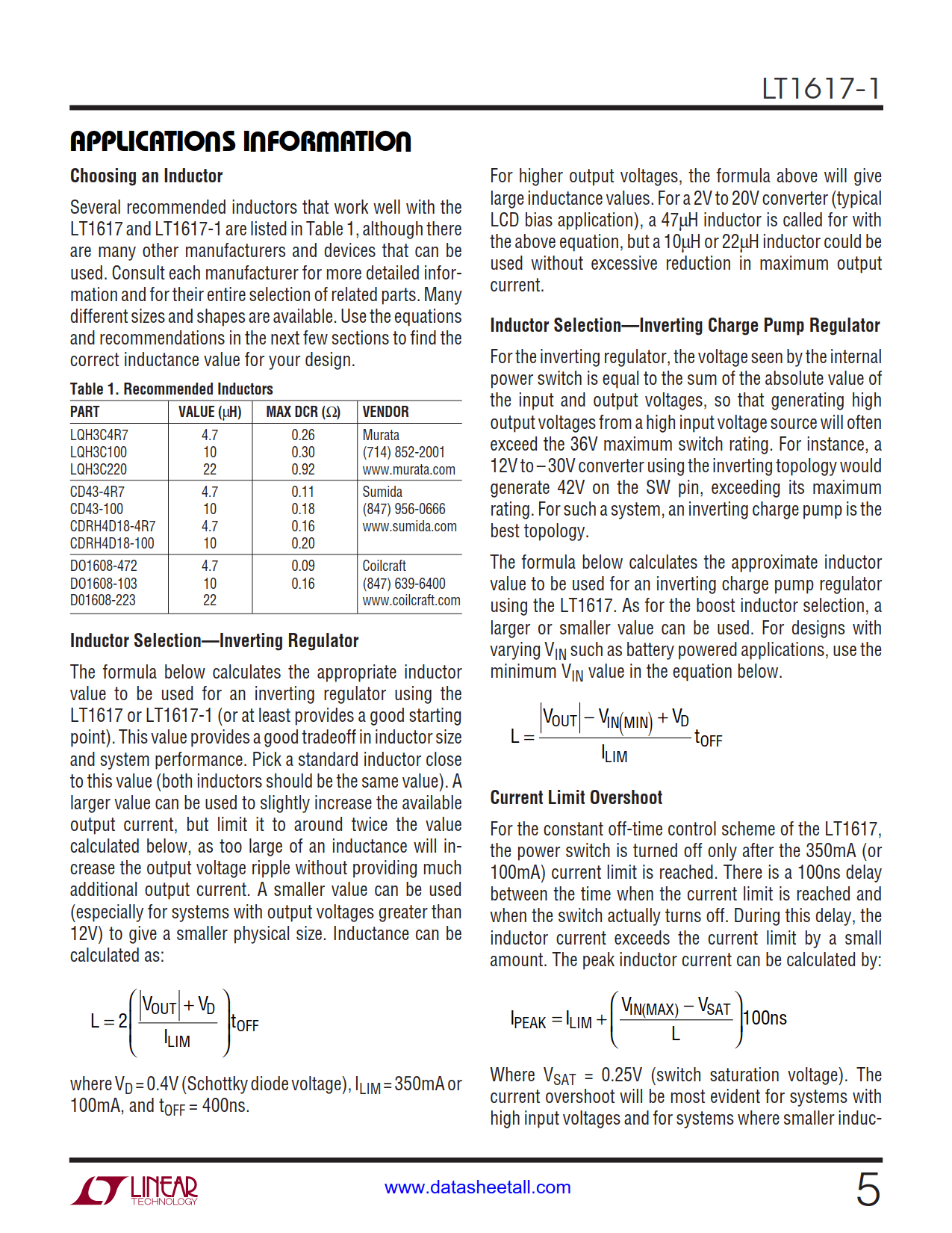 LT1617-1 Datasheet Page 5