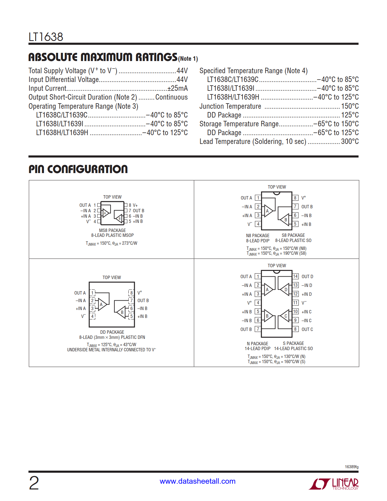 LT1638 Datasheet Page 2