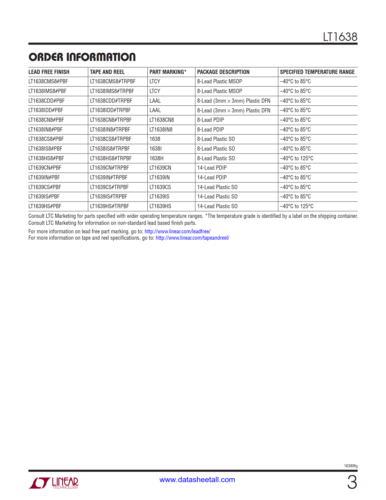 LT1638 Datasheet Page 3