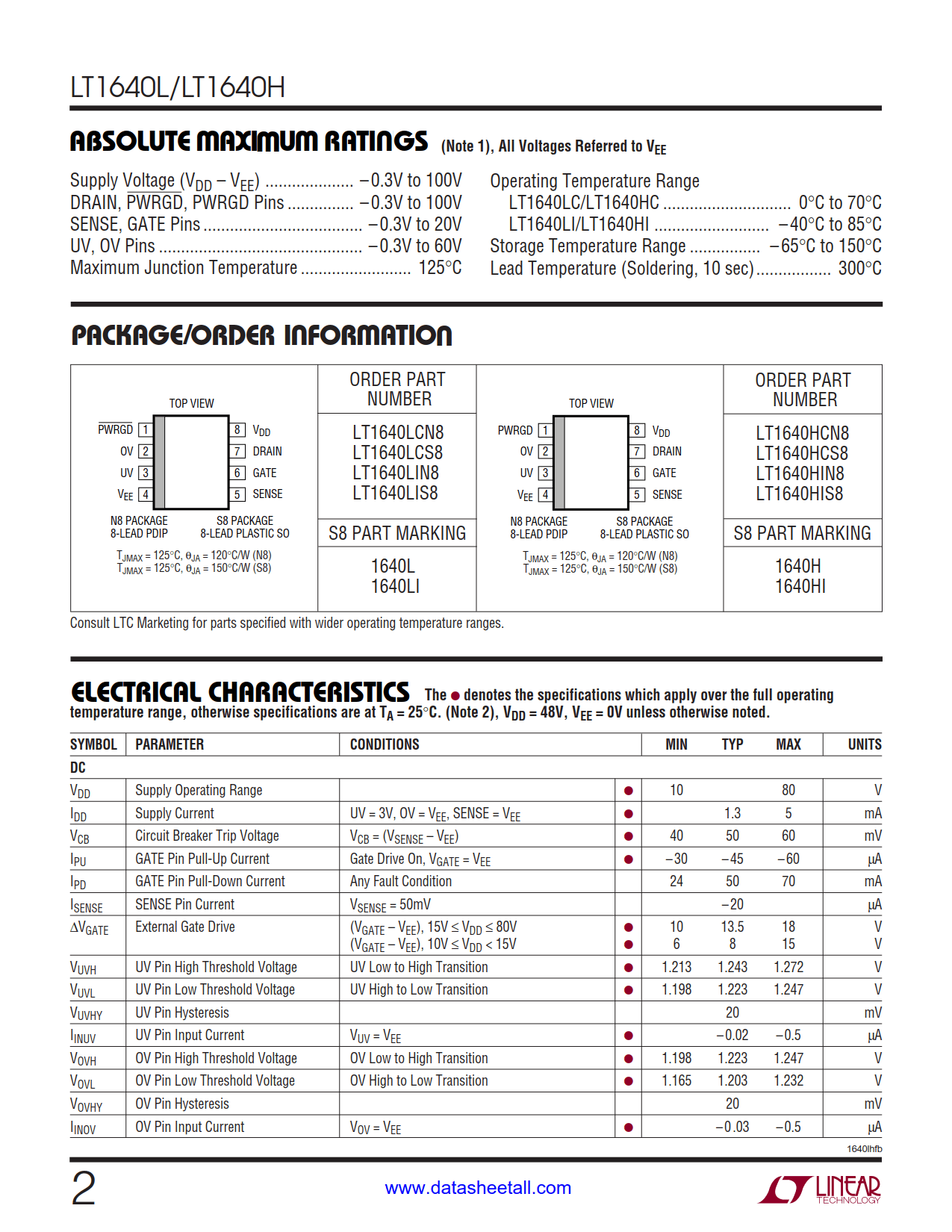 LT1640 Datasheet Page 2