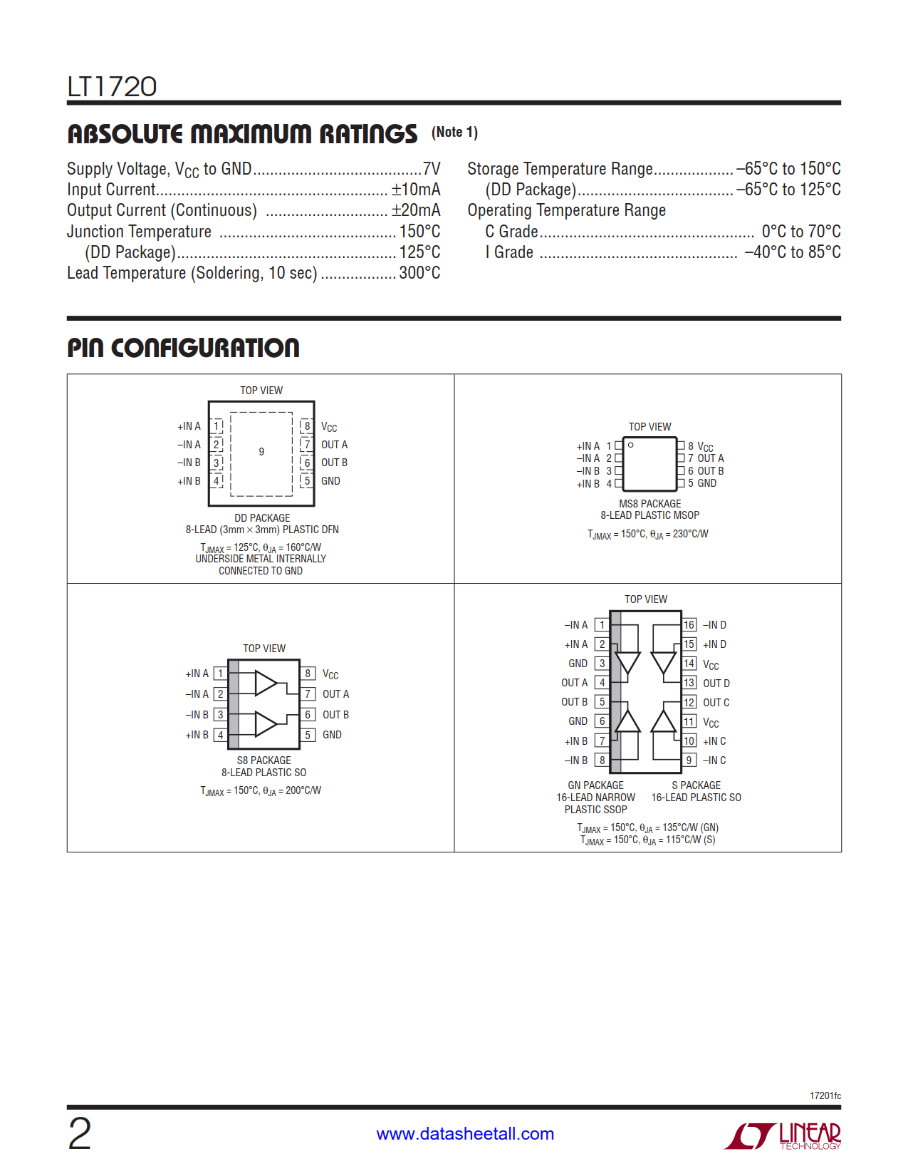 LT1720 Datasheet Page 2