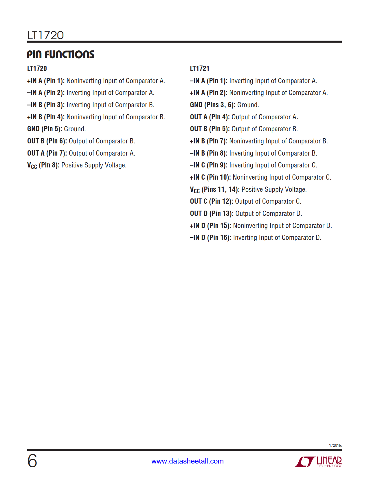 LT1720 Datasheet Page 6