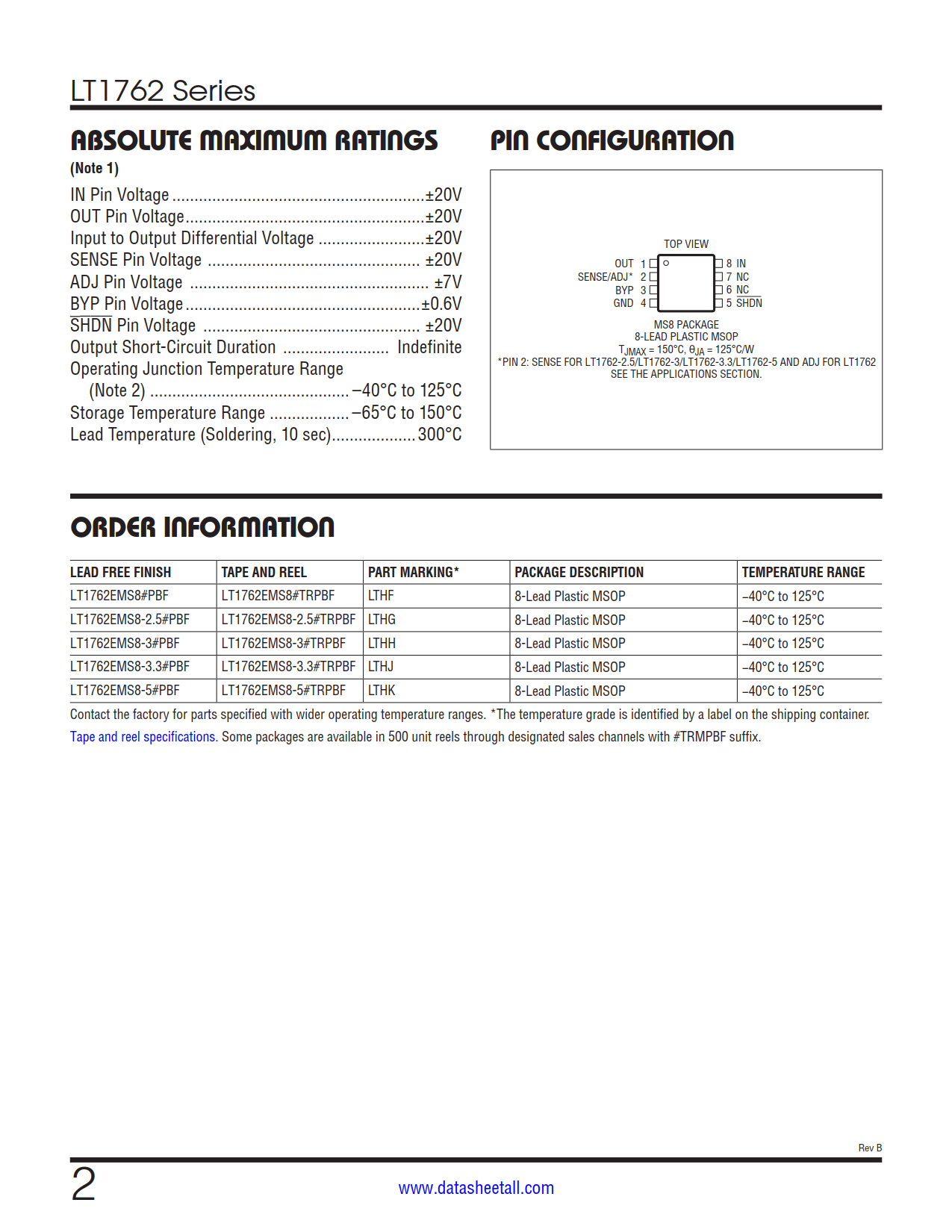 LT1762 Datasheet Page 2