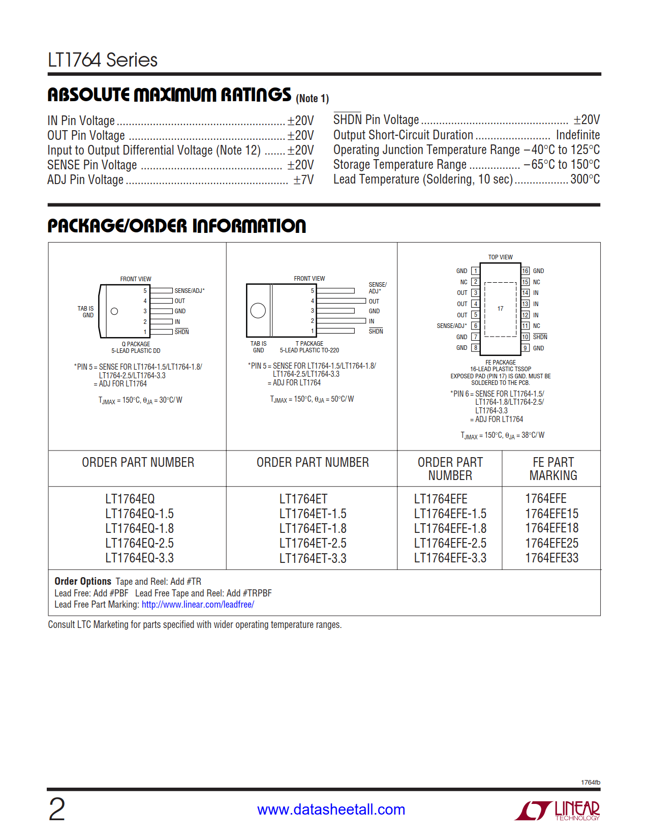 LT1764 Datasheet Page 2