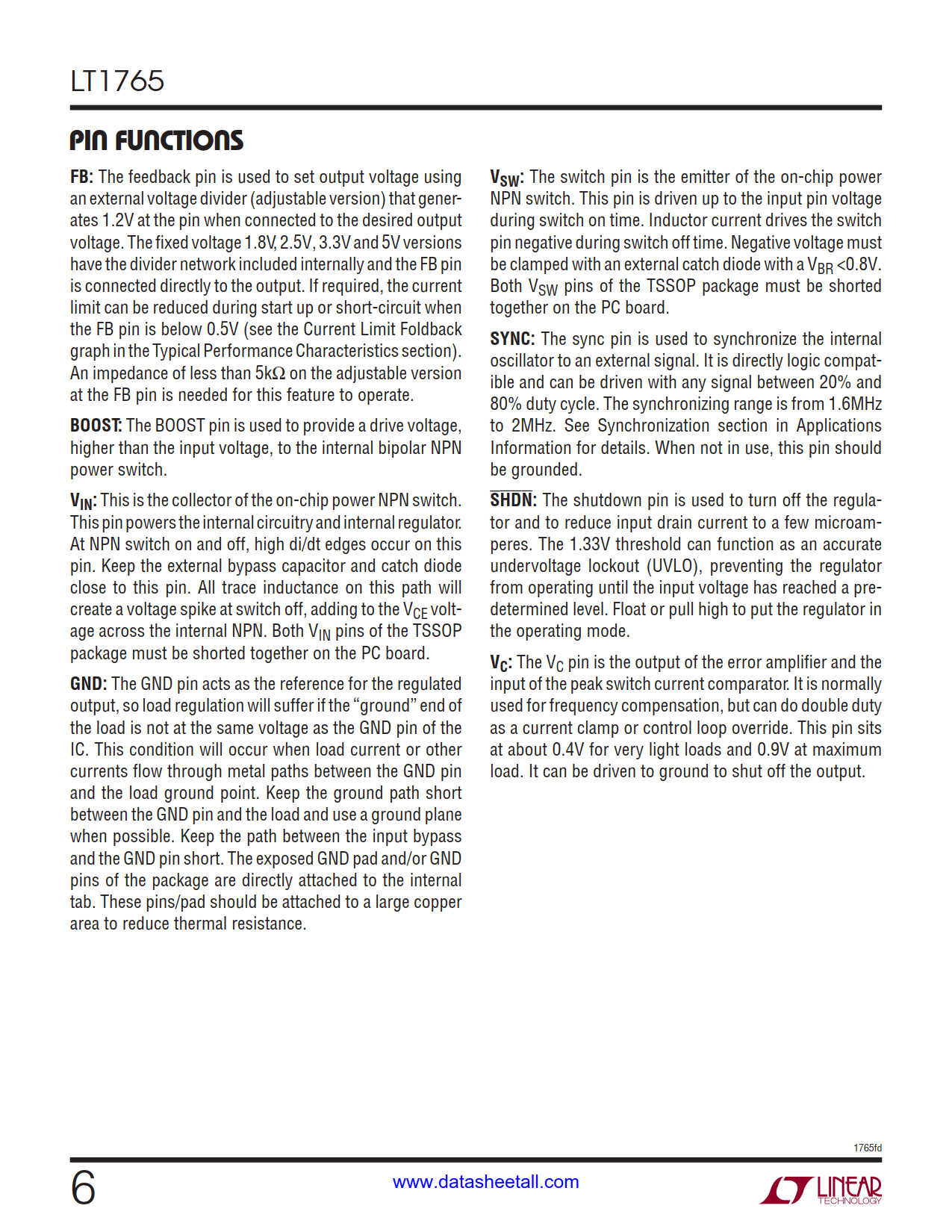 LT1765 Datasheet Page 6