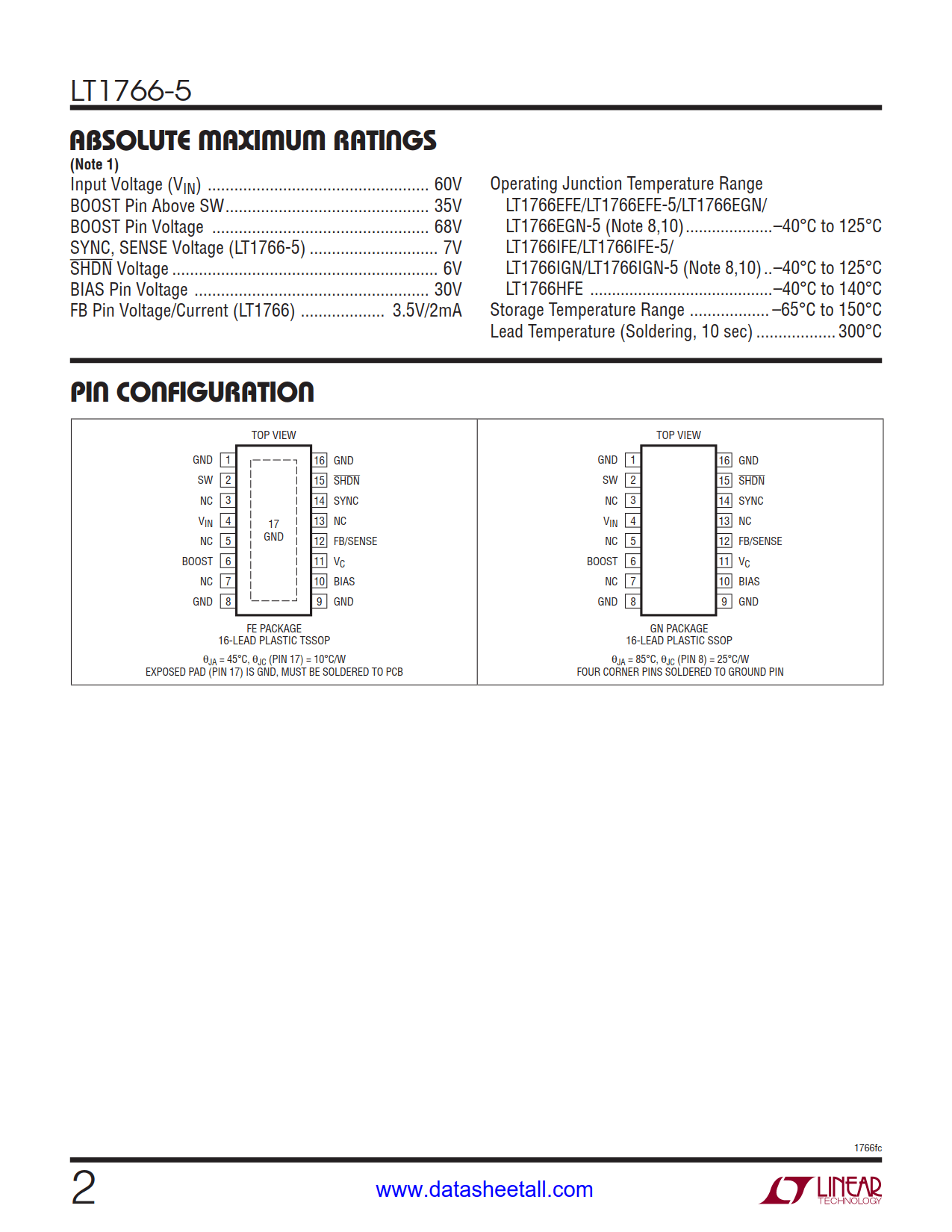 LT1766-5 Datasheet Page 2