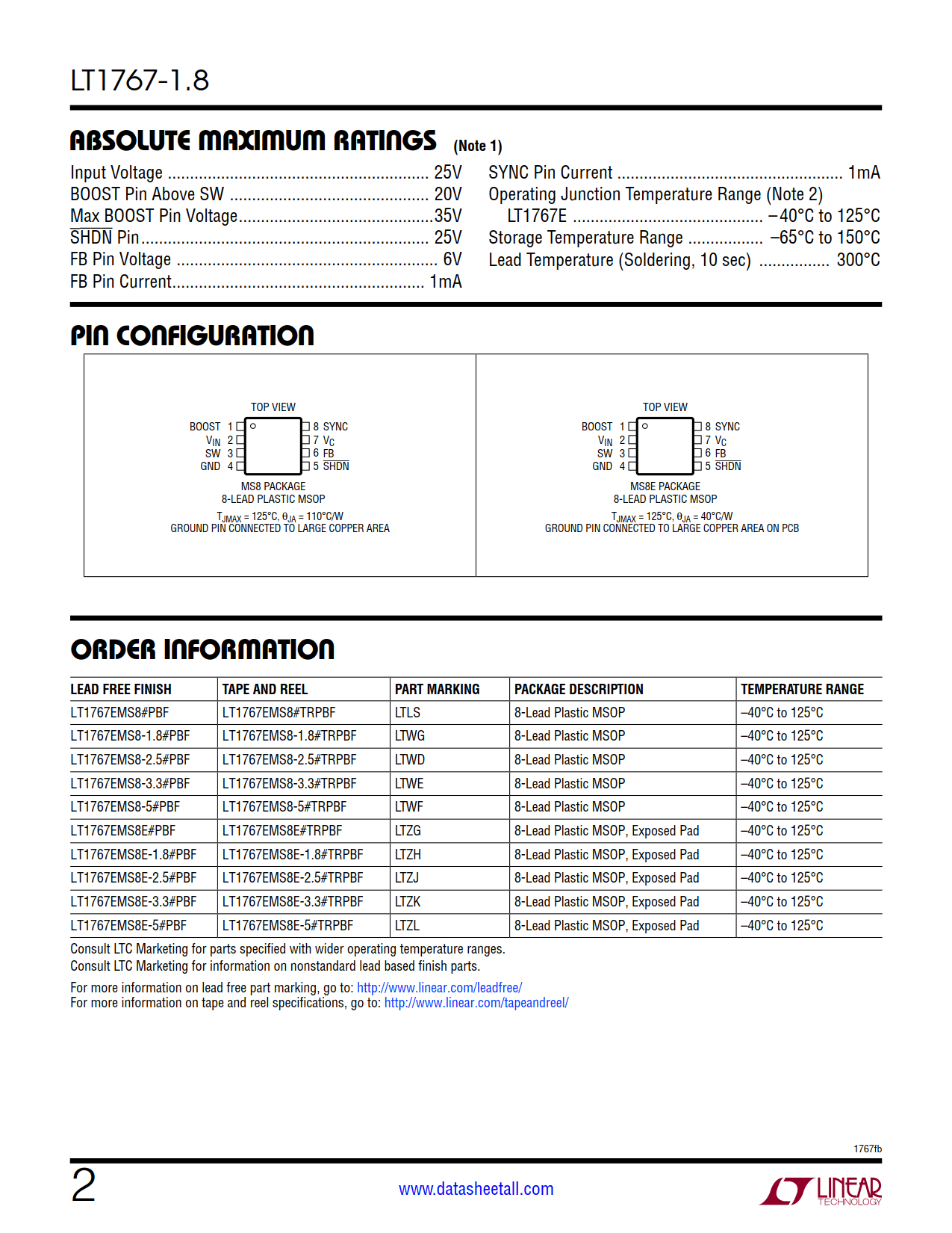 LT1767-1.8 Datasheet Page 2