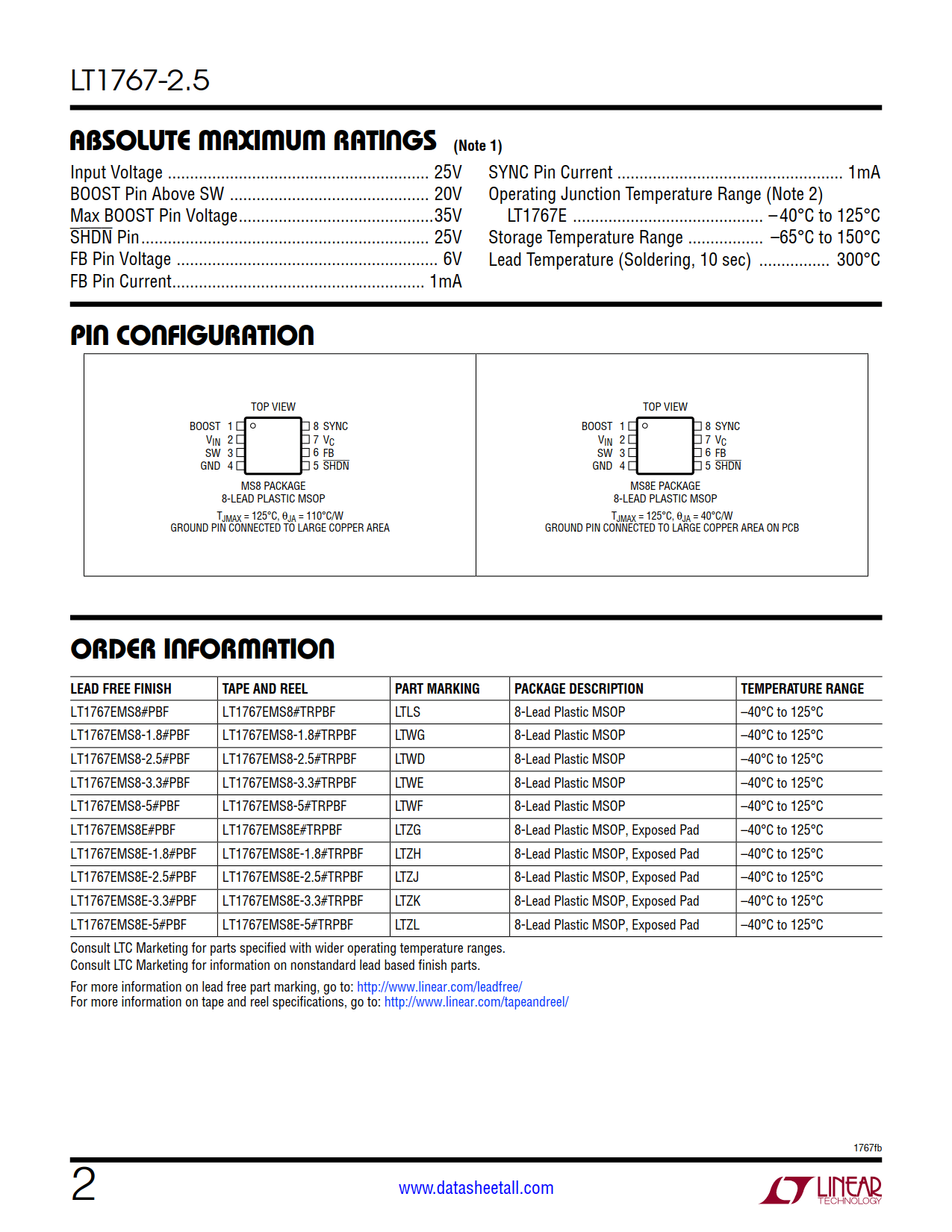 LT1767-2.5 Datasheet Page 2