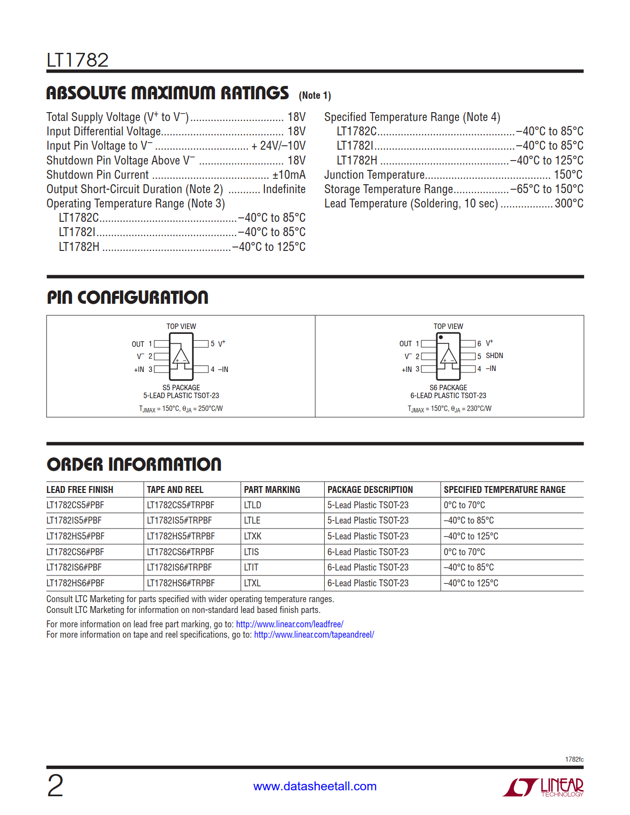 LT1782 Datasheet Page 2