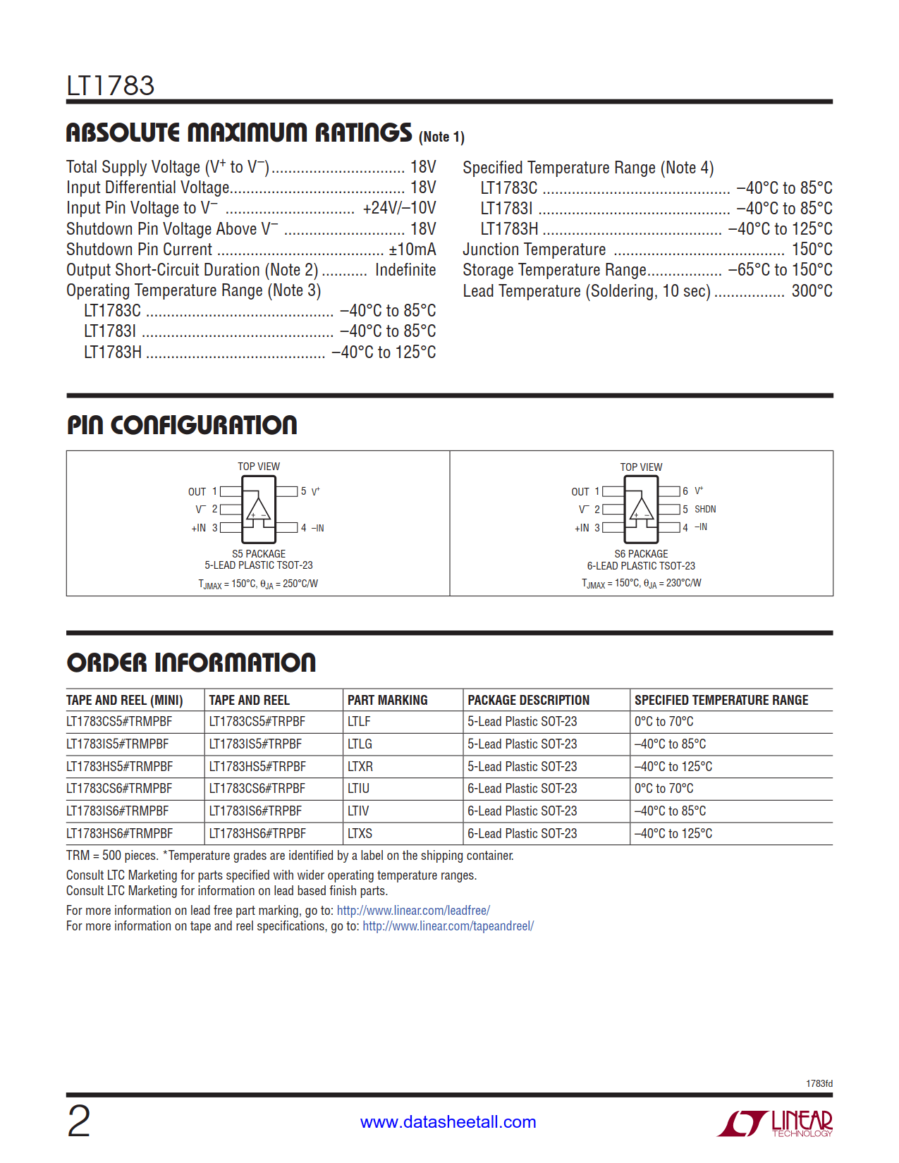 LT1783 Datasheet Page 2