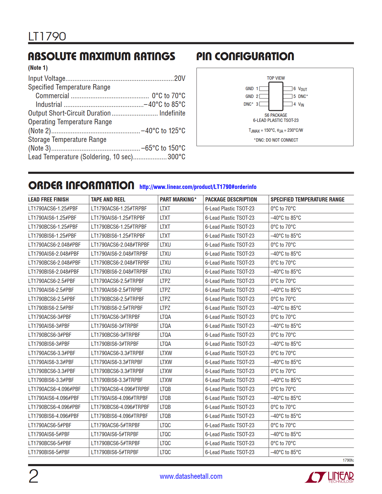 LT1790 Datasheet Page 2