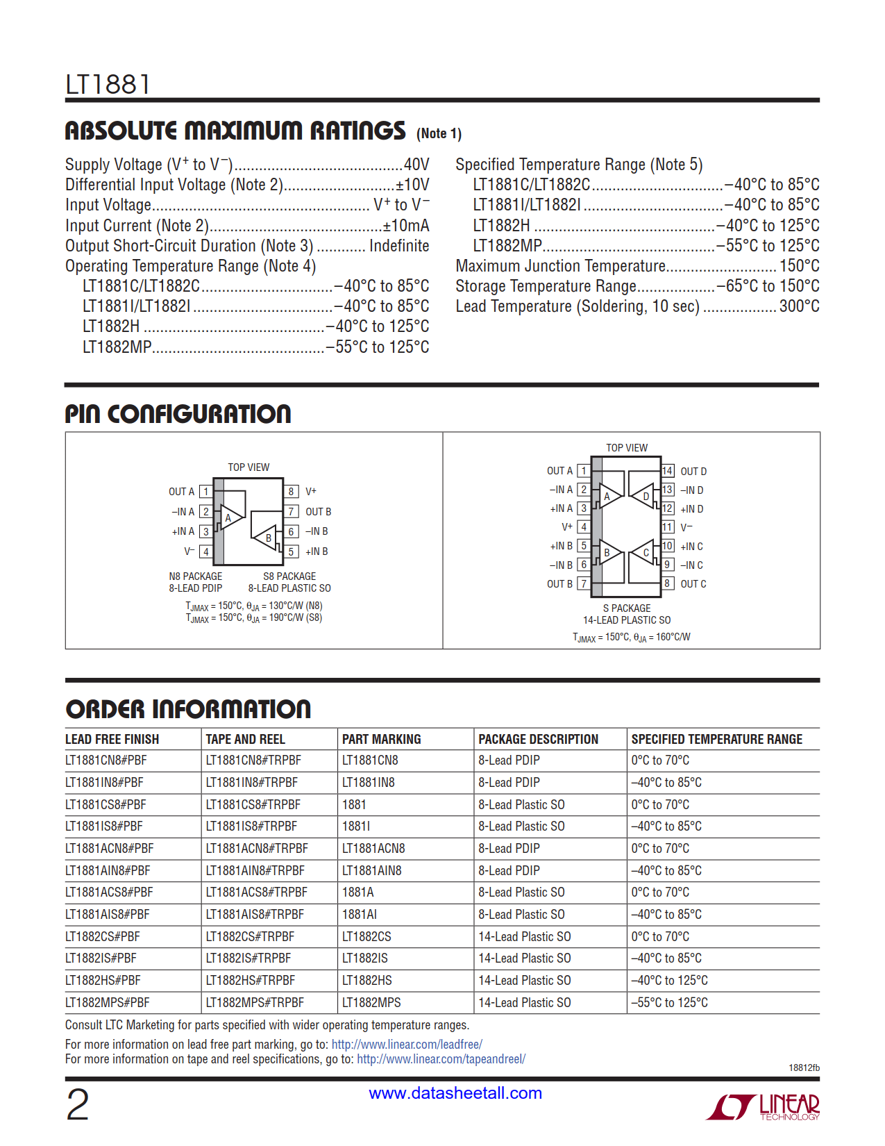 LT1881 Datasheet Page 2