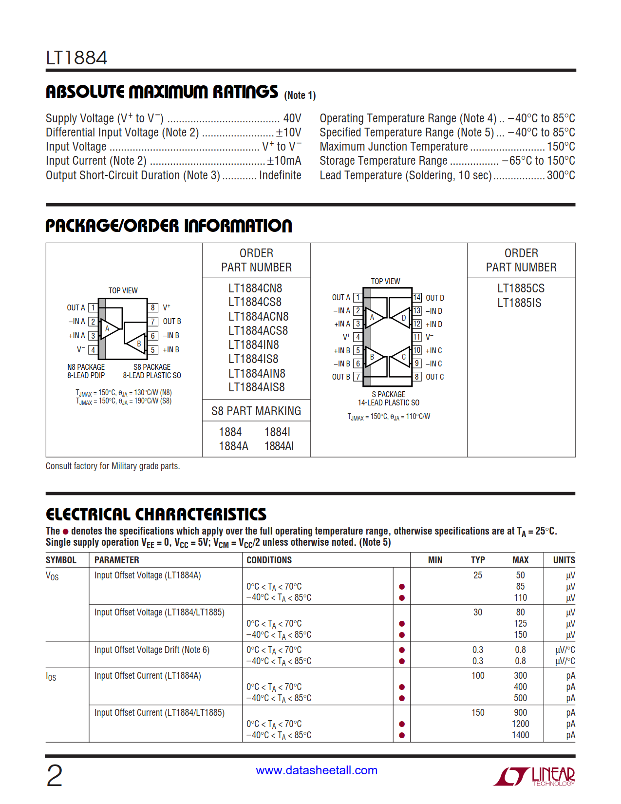 LT1884 Datasheet Page 2