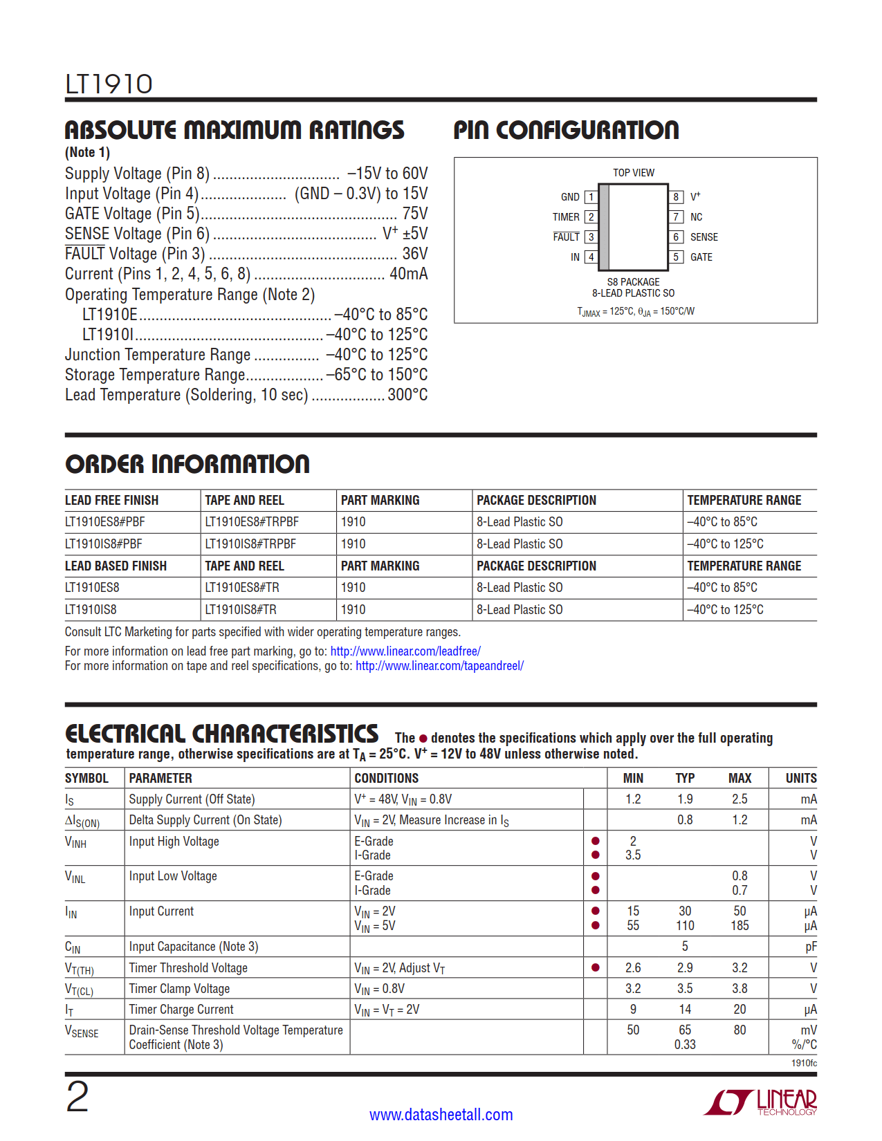 LT1910 Datasheet Page 2