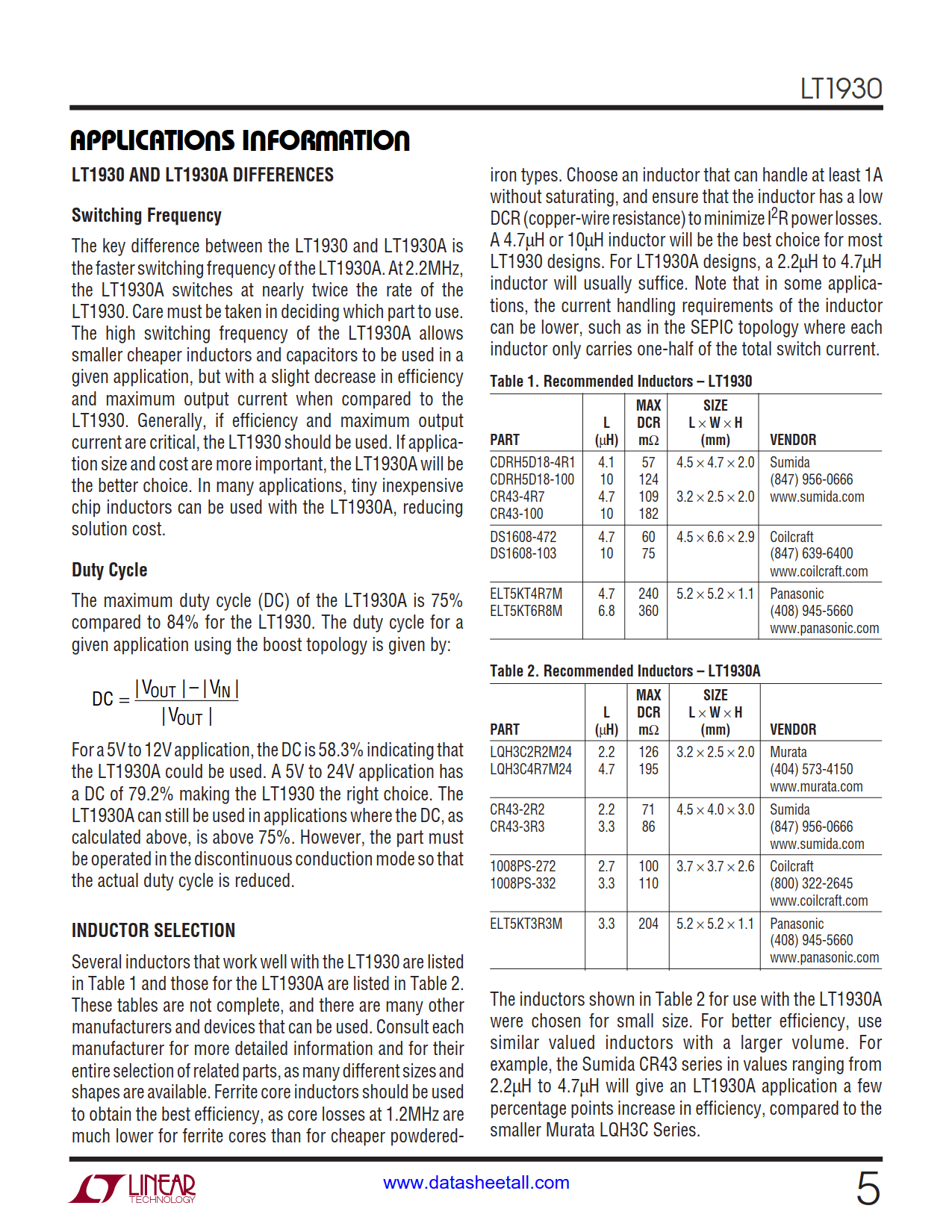 LT1930 Datasheet Page 5