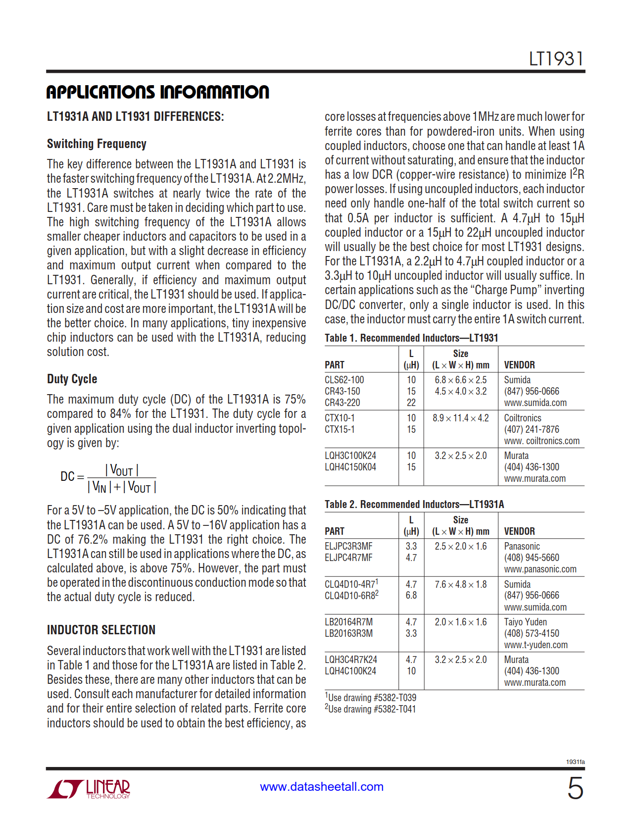 LT1931 Datasheet Page 5