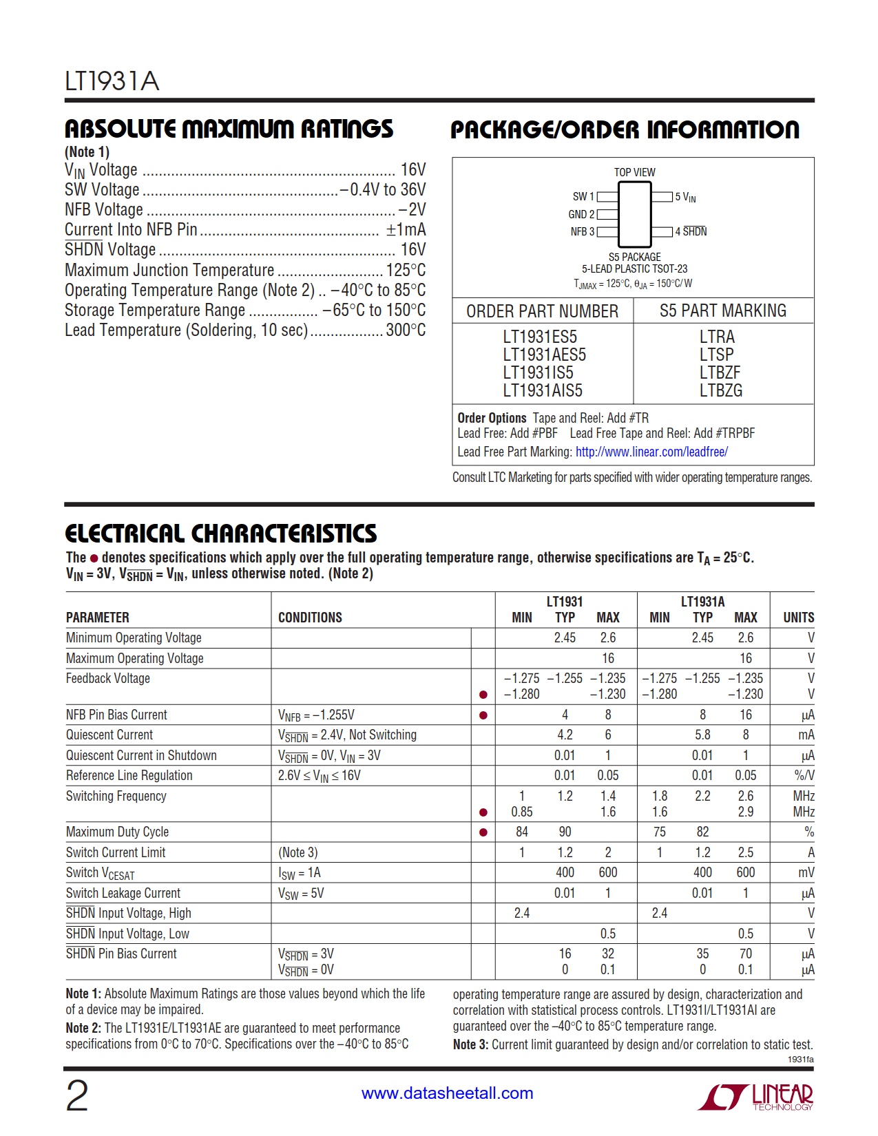 LT1931A Datasheet Page 2