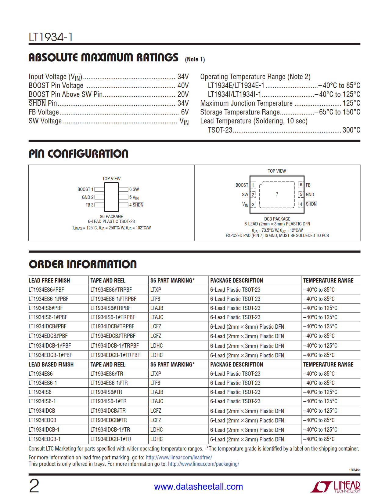 LT1934-1 Datasheet Page 2