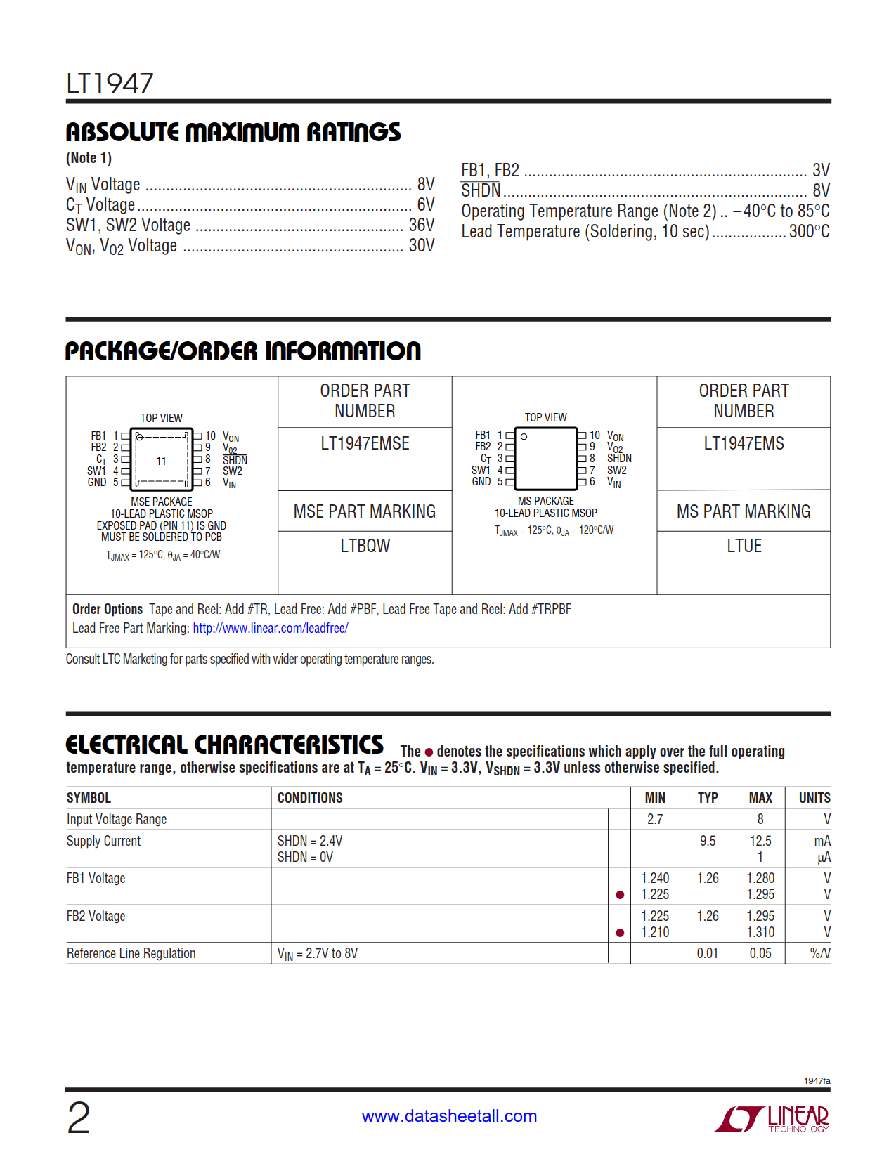 LT1947 Datasheet Page 2