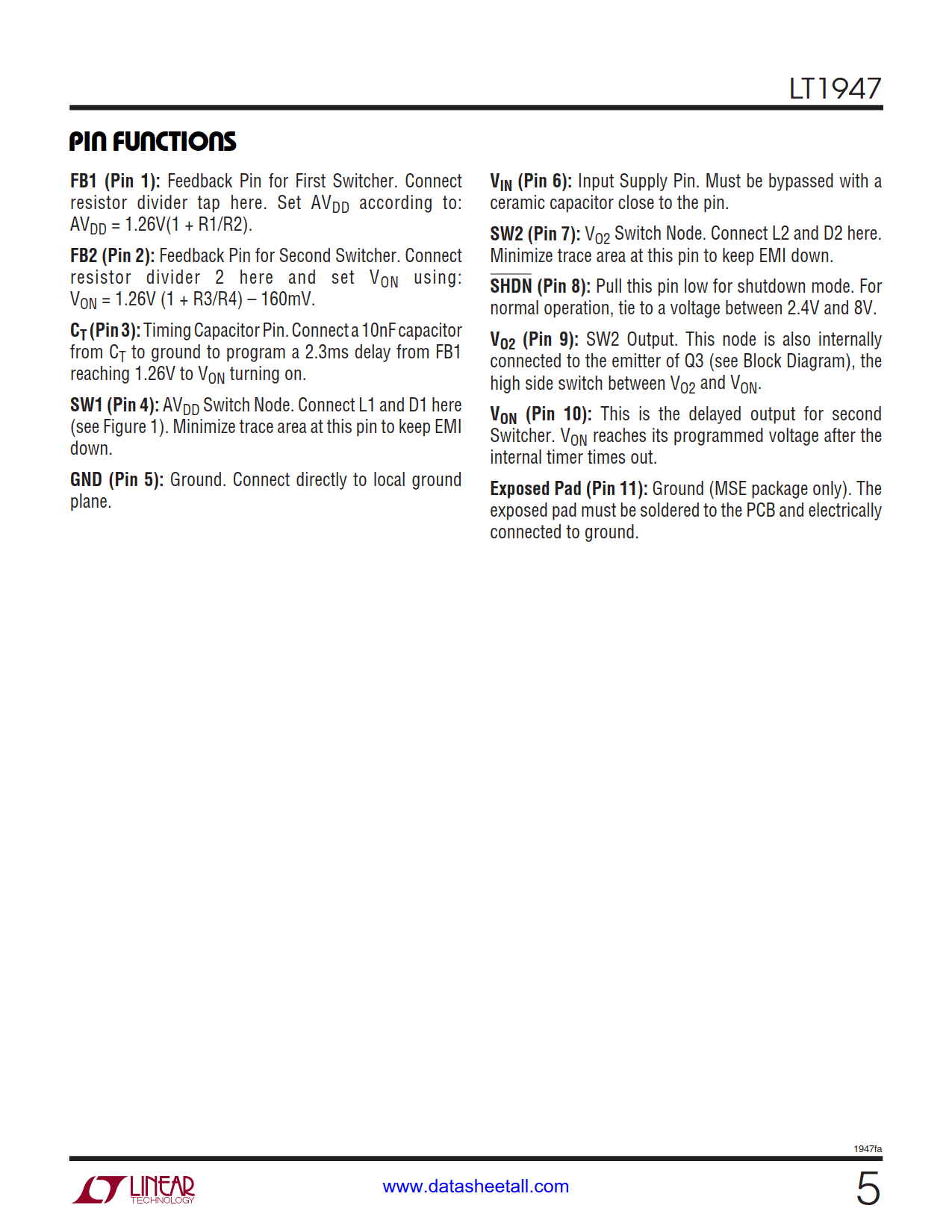 LT1947 Datasheet Page 5