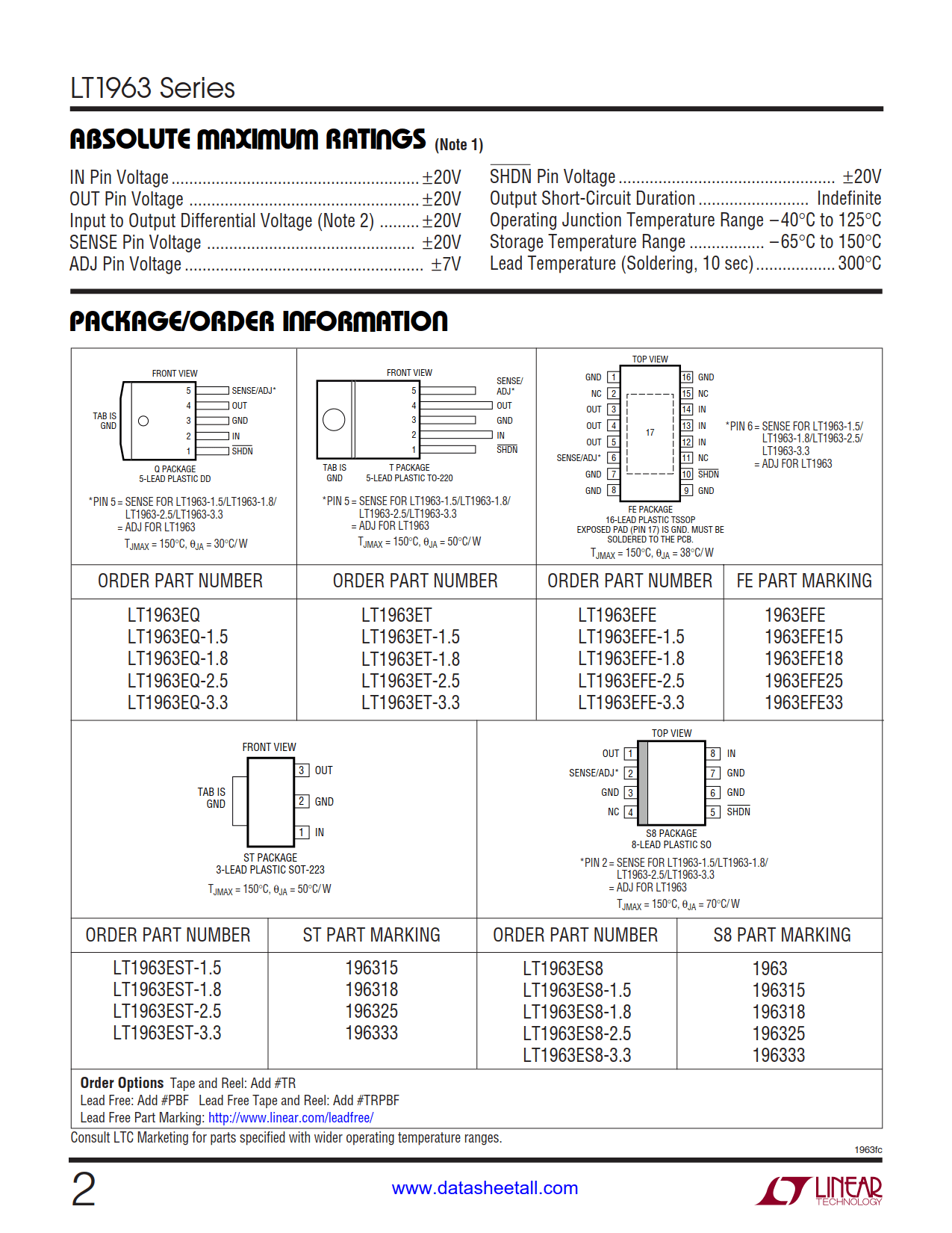 LT1963 Datasheet Page 2