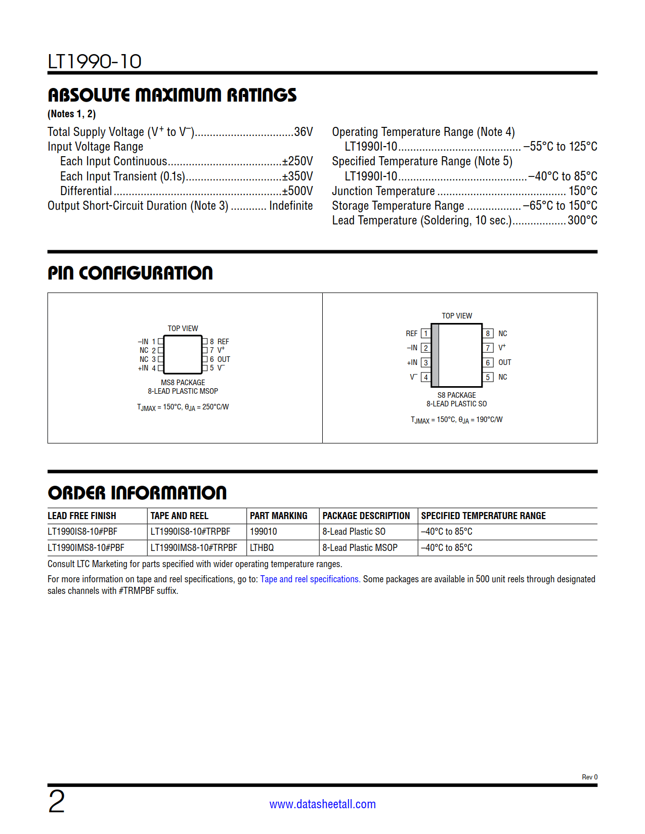 LT1990-10 Datasheet Page 2