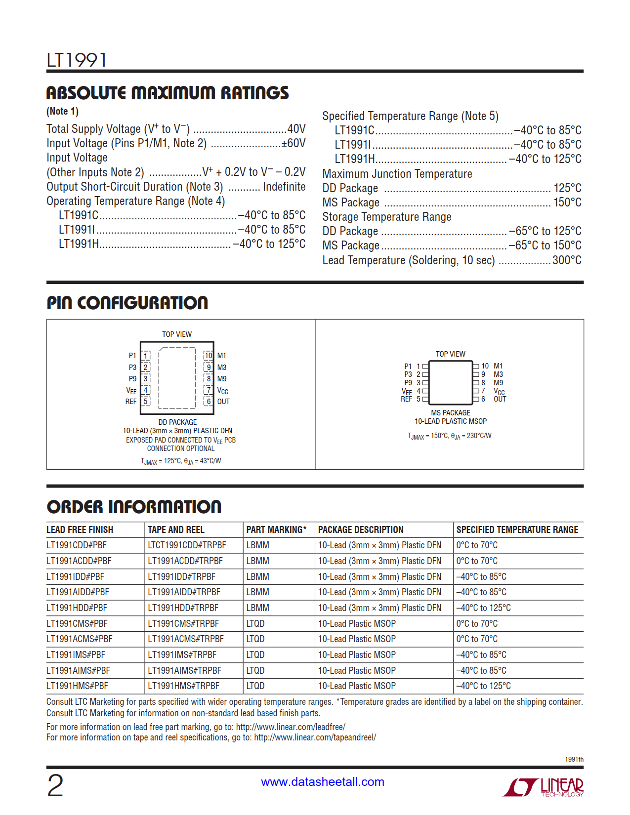 LT1991 Datasheet Page 2