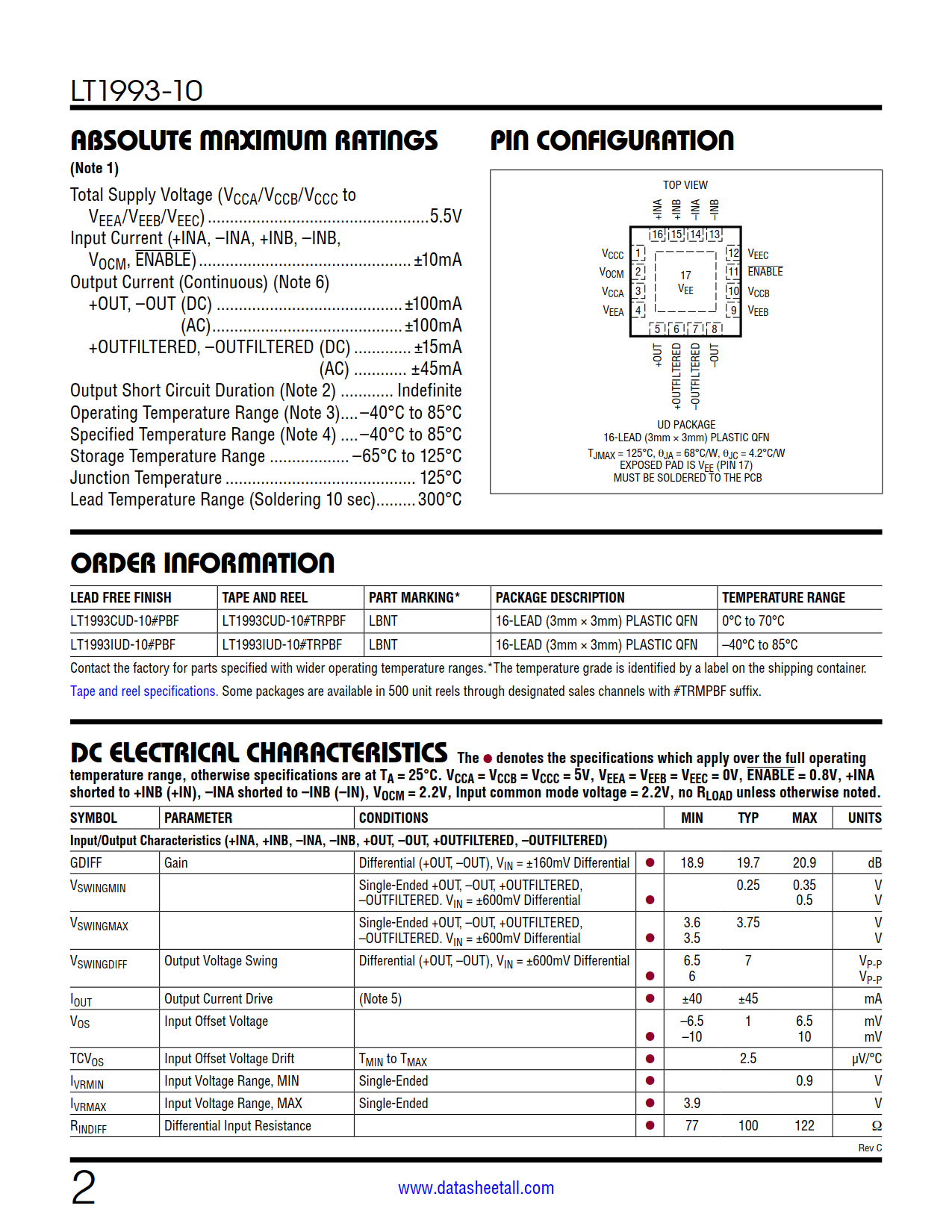 LT1993-10 Datasheet Page 2