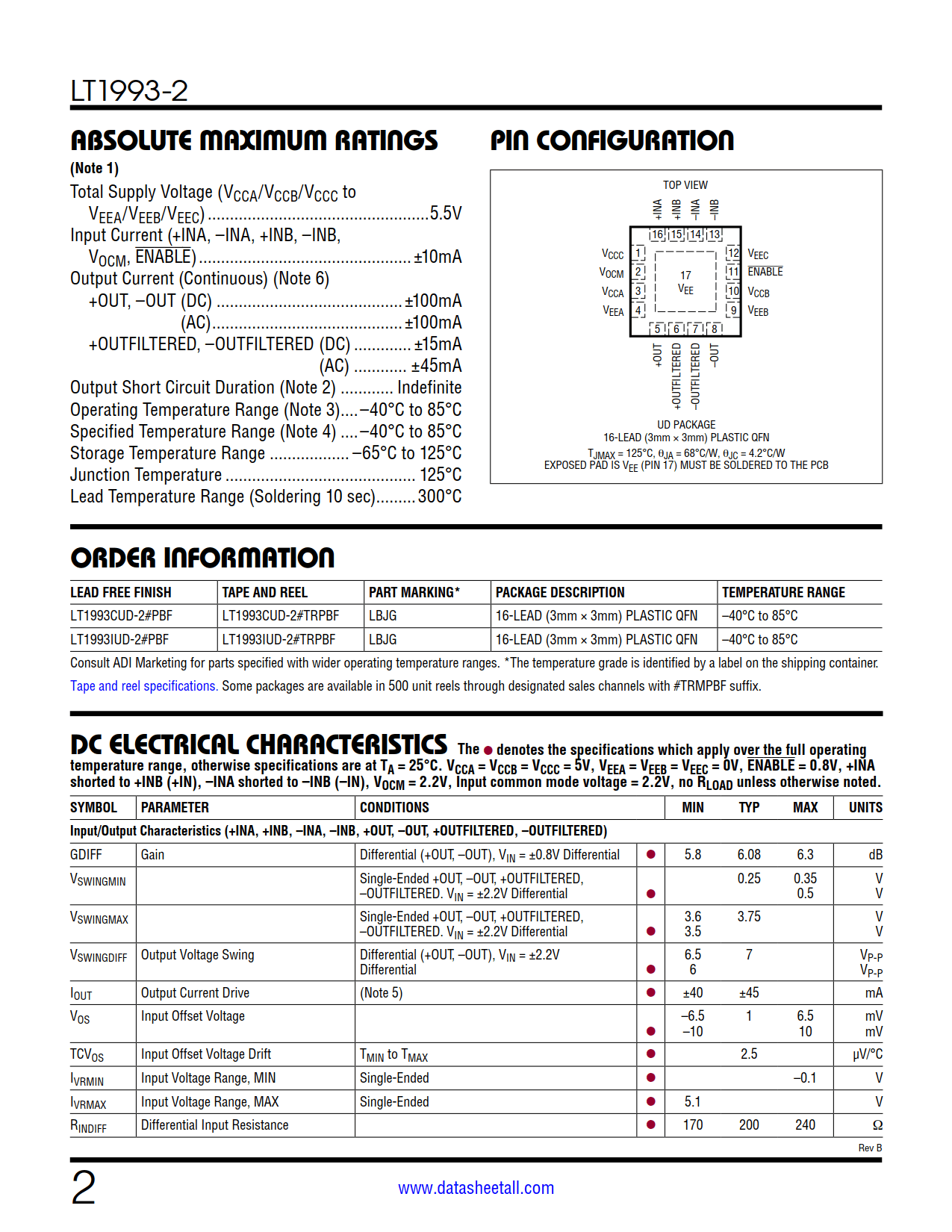 LT1993-2 Datasheet Page 2