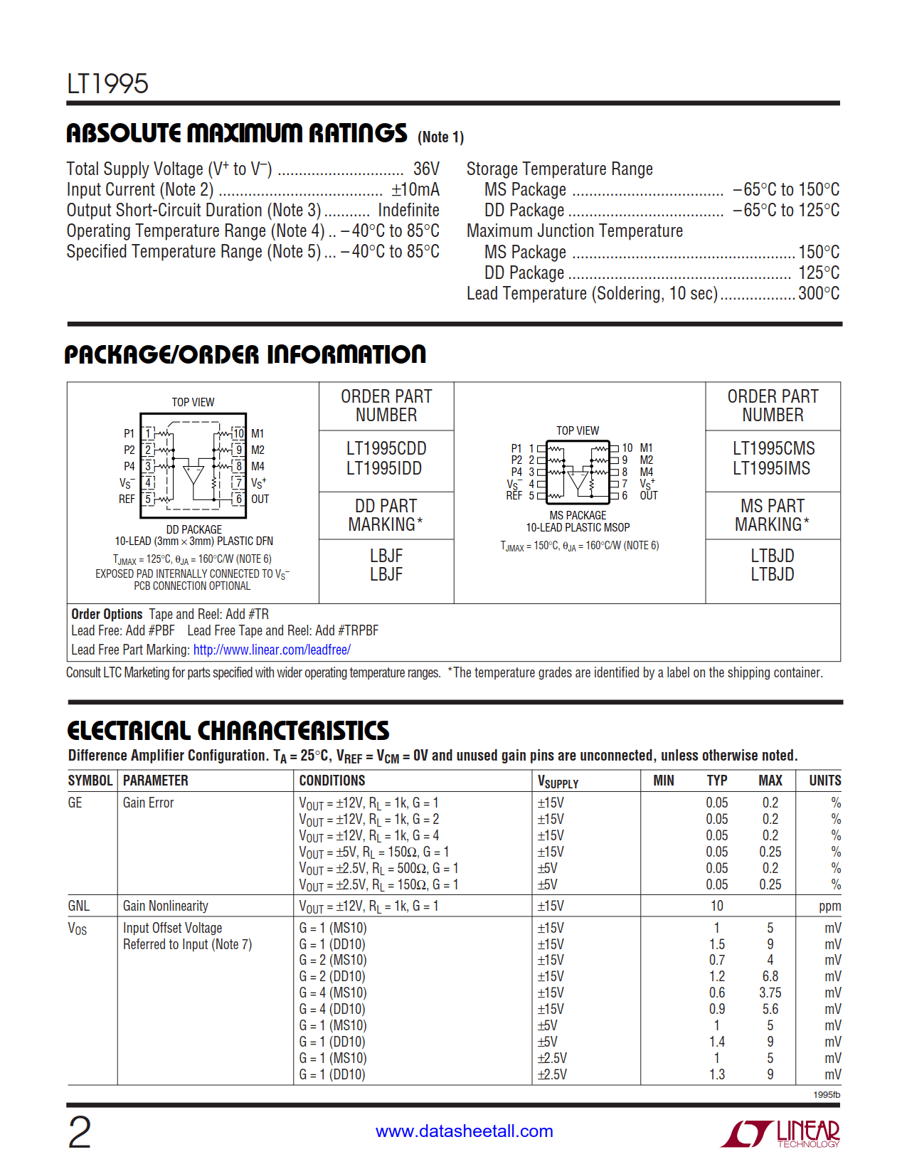 LT1995 Datasheet Page 2