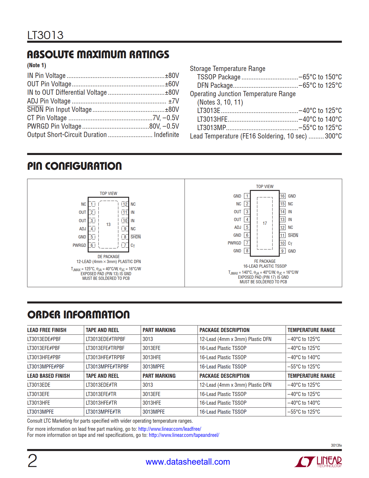 LT3013 Datasheet Page 2