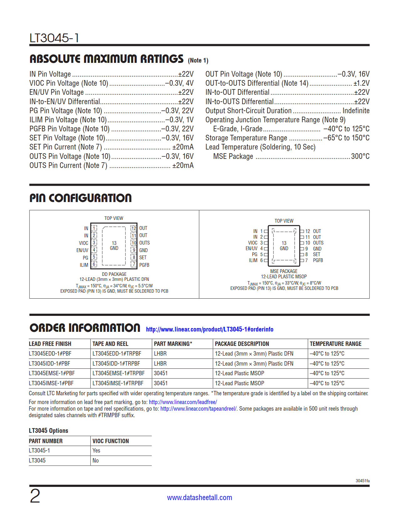 LT3045-1 Datasheet Page 2