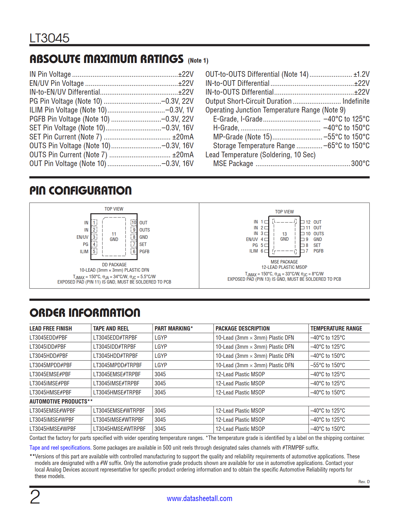 LT3045 Datasheet Page 2