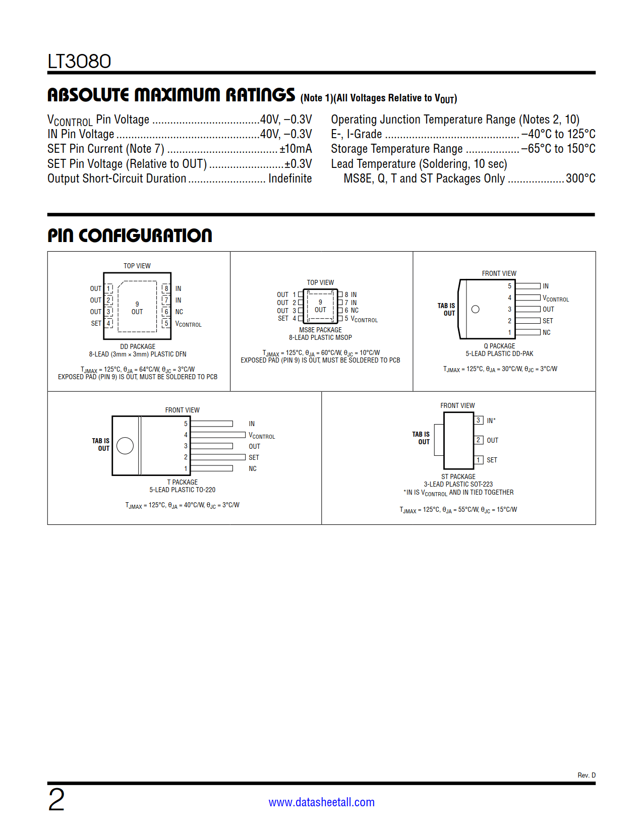 LT3080 Datasheet Page 2