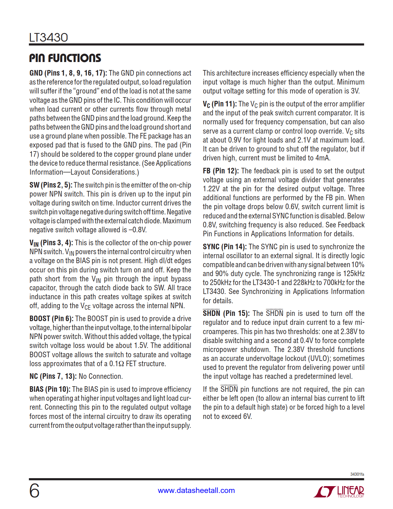 LT3430 Datasheet Page 6