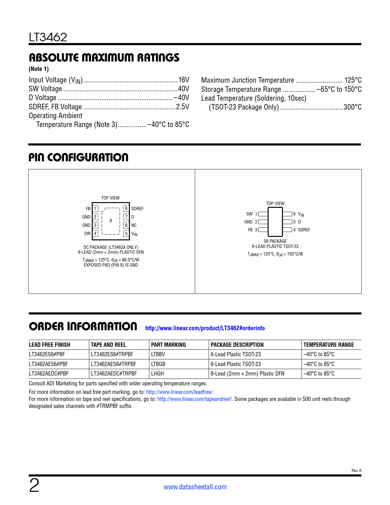 LT3462 Datasheet Page 2