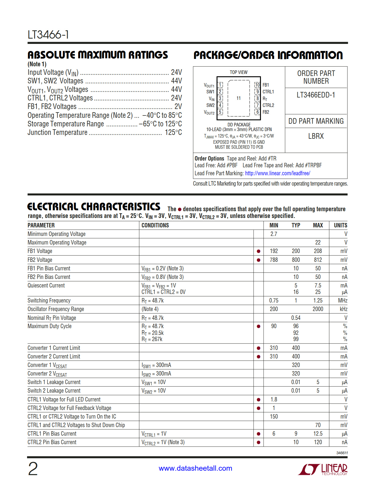 LT3466-1 Datasheet Page 2