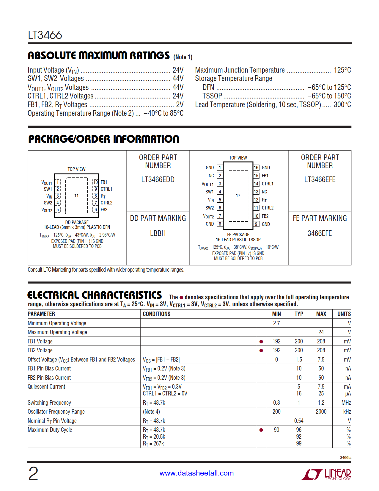 LT3466 Datasheet Page 2