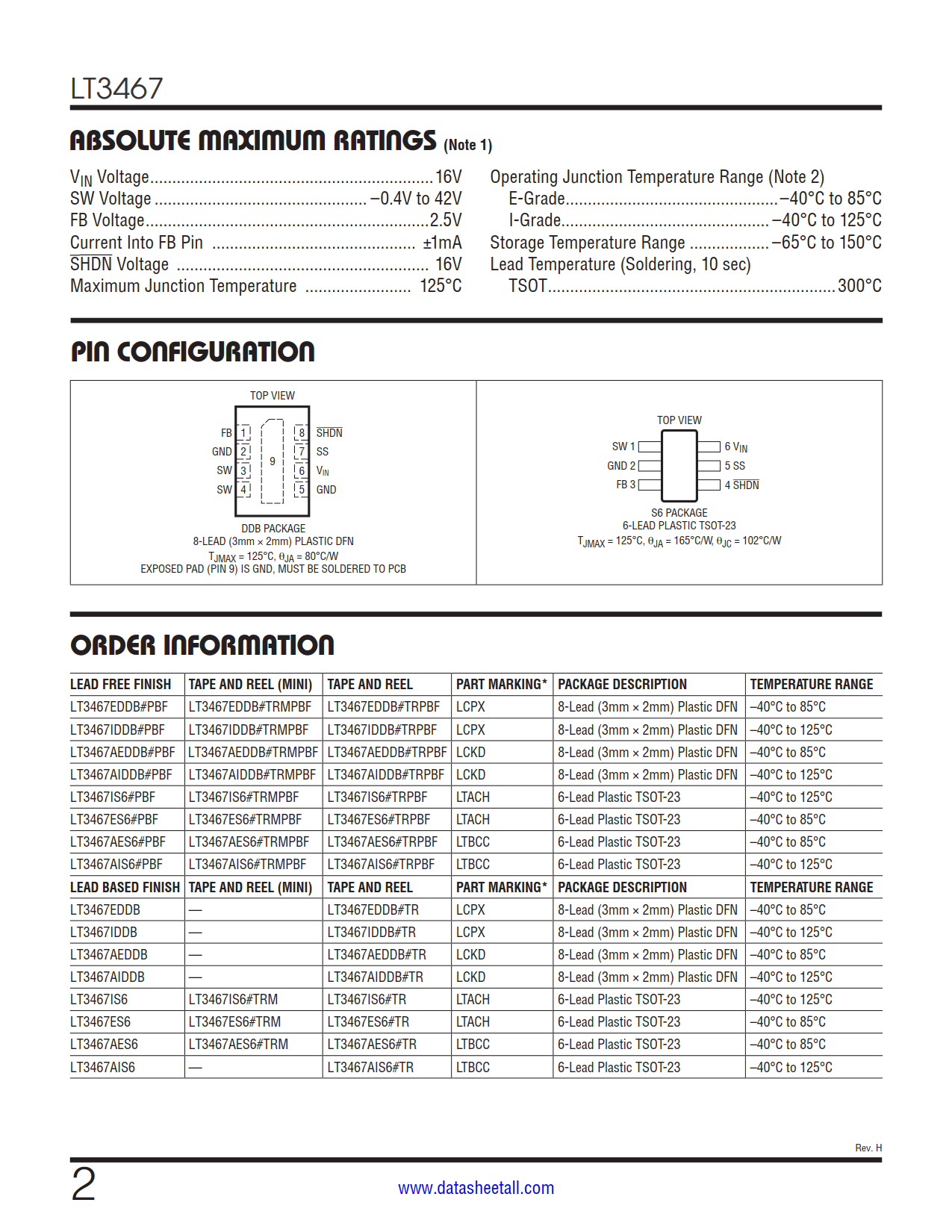 LT3467 Datasheet Page 2