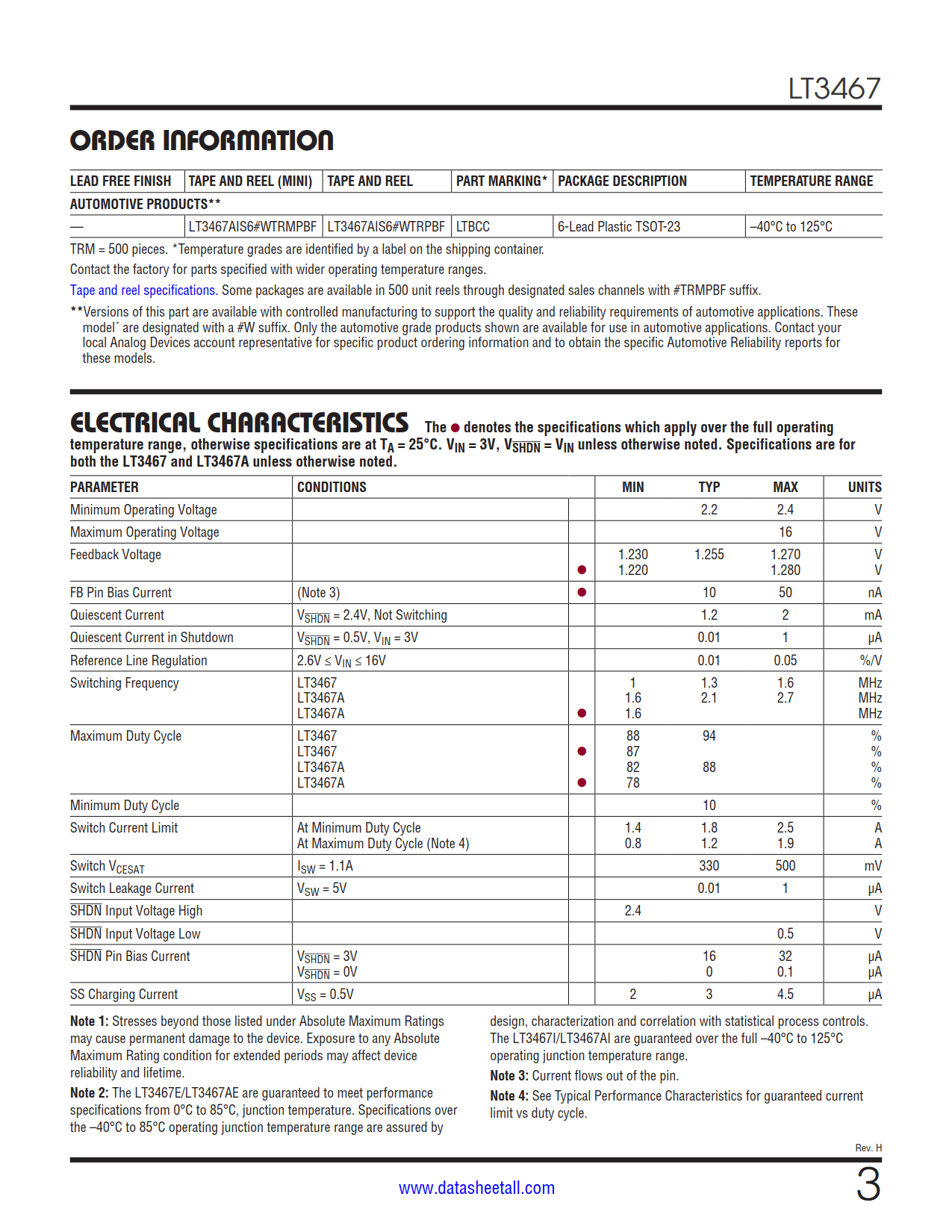 LT3467 Datasheet Page 3